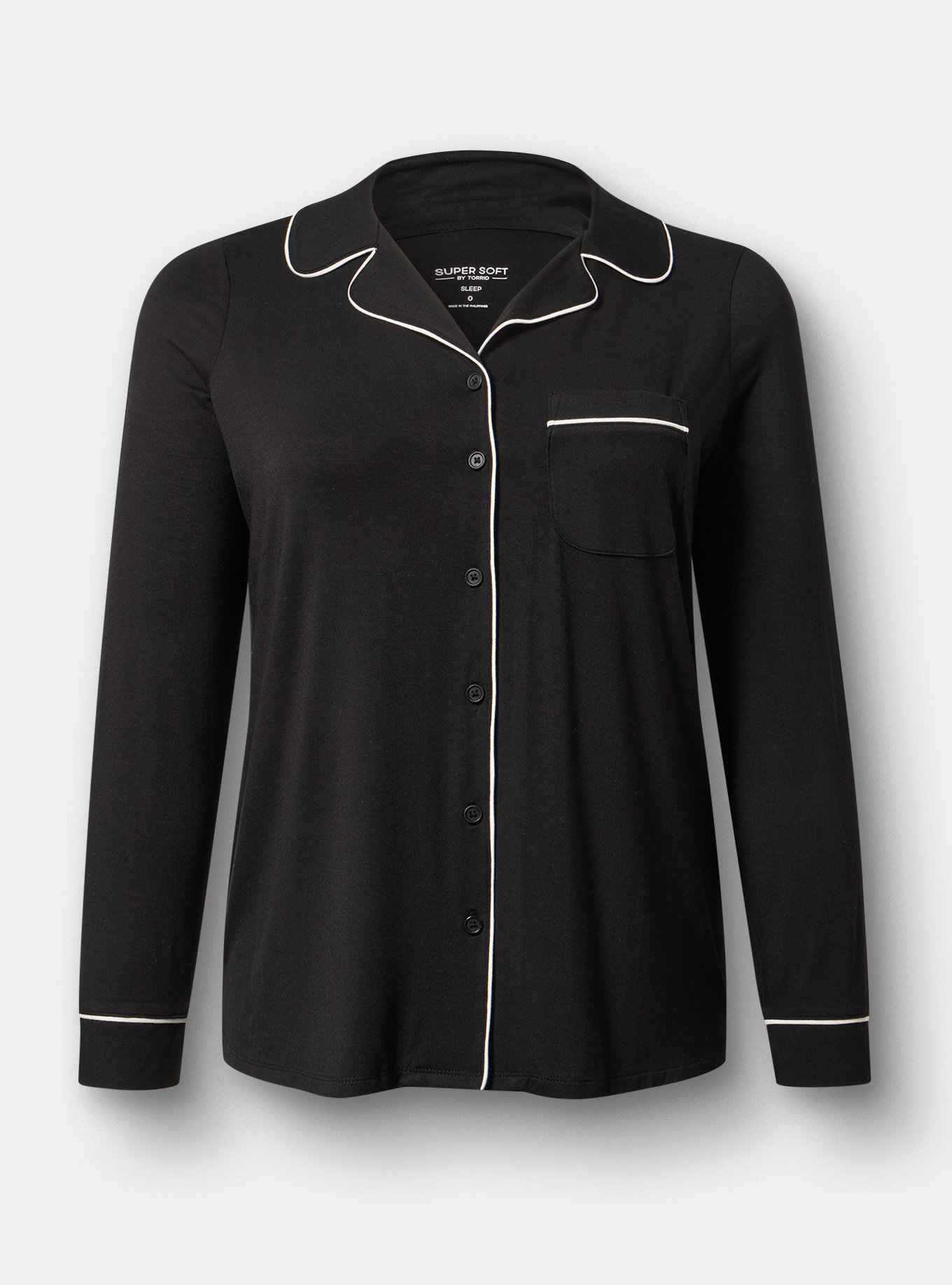 Super Soft Button-Up Sleep Top, DEEP BLACK, flat