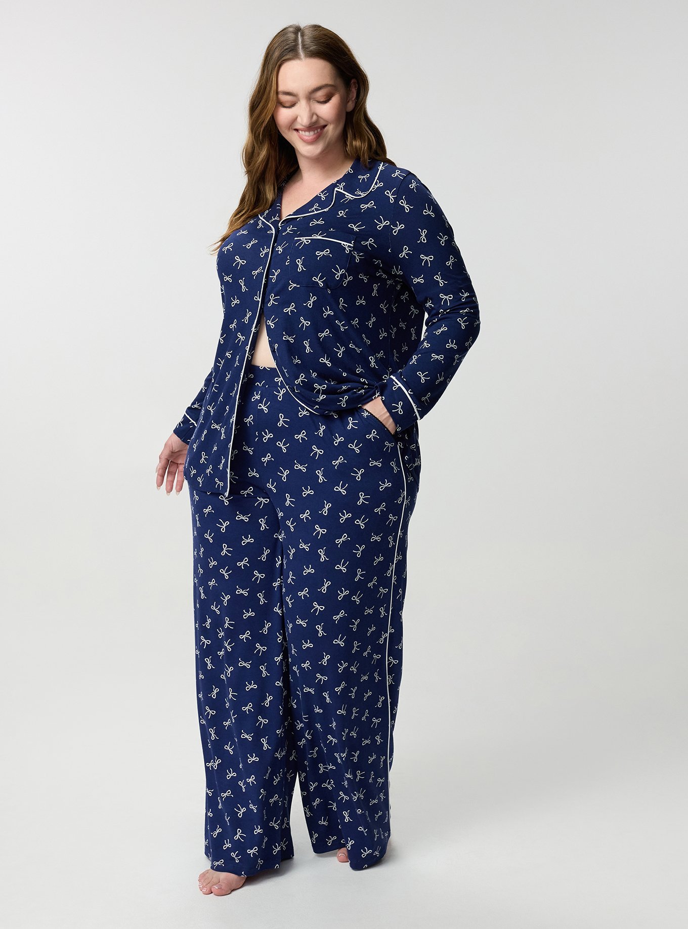 Super Soft Button-Up Sleep Top, BRINN BOWS MEDIEVAL BLUE, alternate