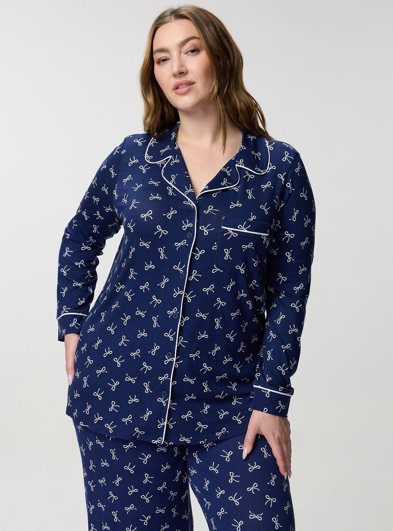 Super Soft Button-Up Sleep Top, BRINN BOWS MEDIEVAL BLUE, alternate