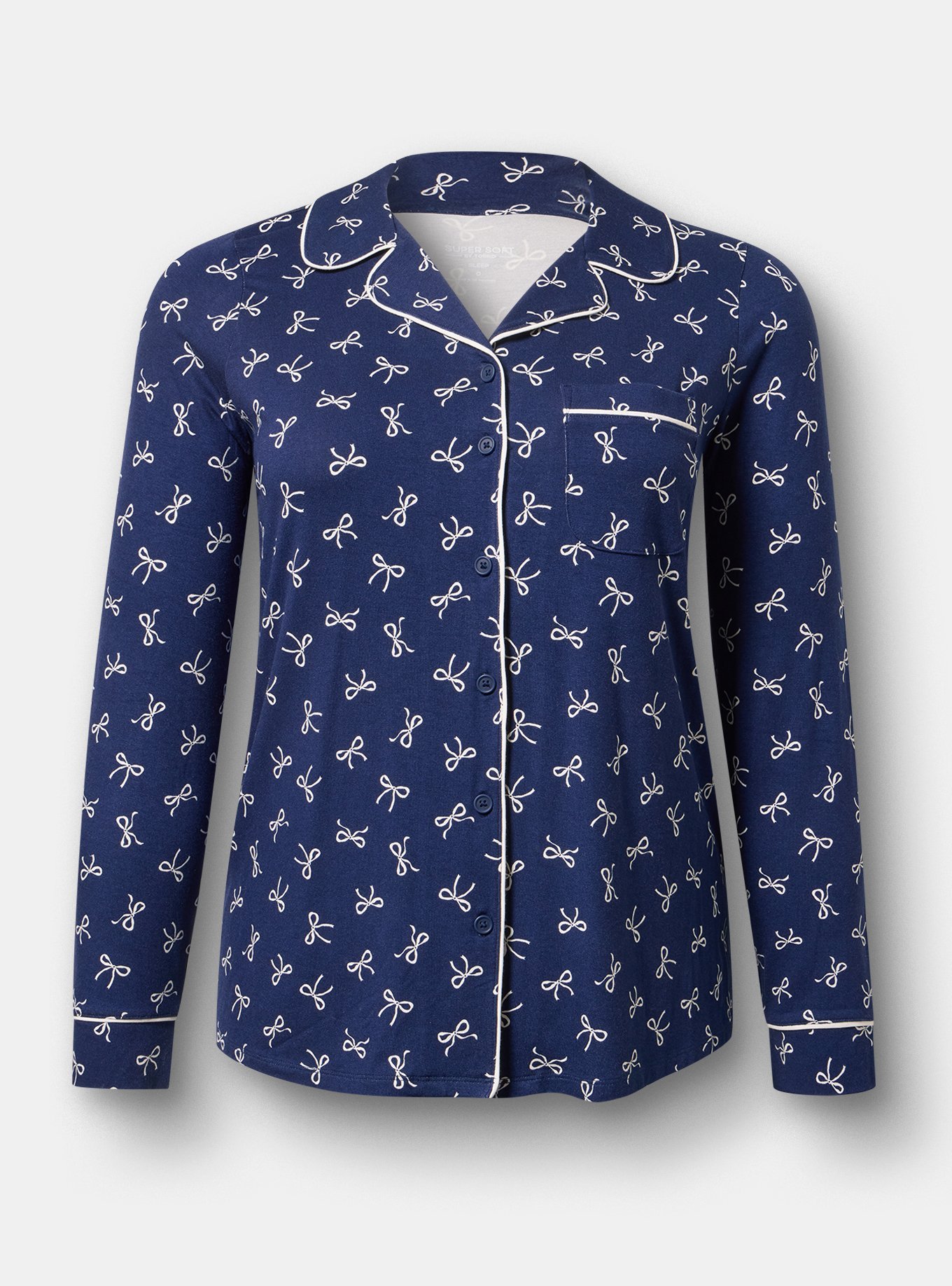 Super Soft Button-Up Sleep Top, BRINN BOWS MEDIEVAL BLUE, hi-res