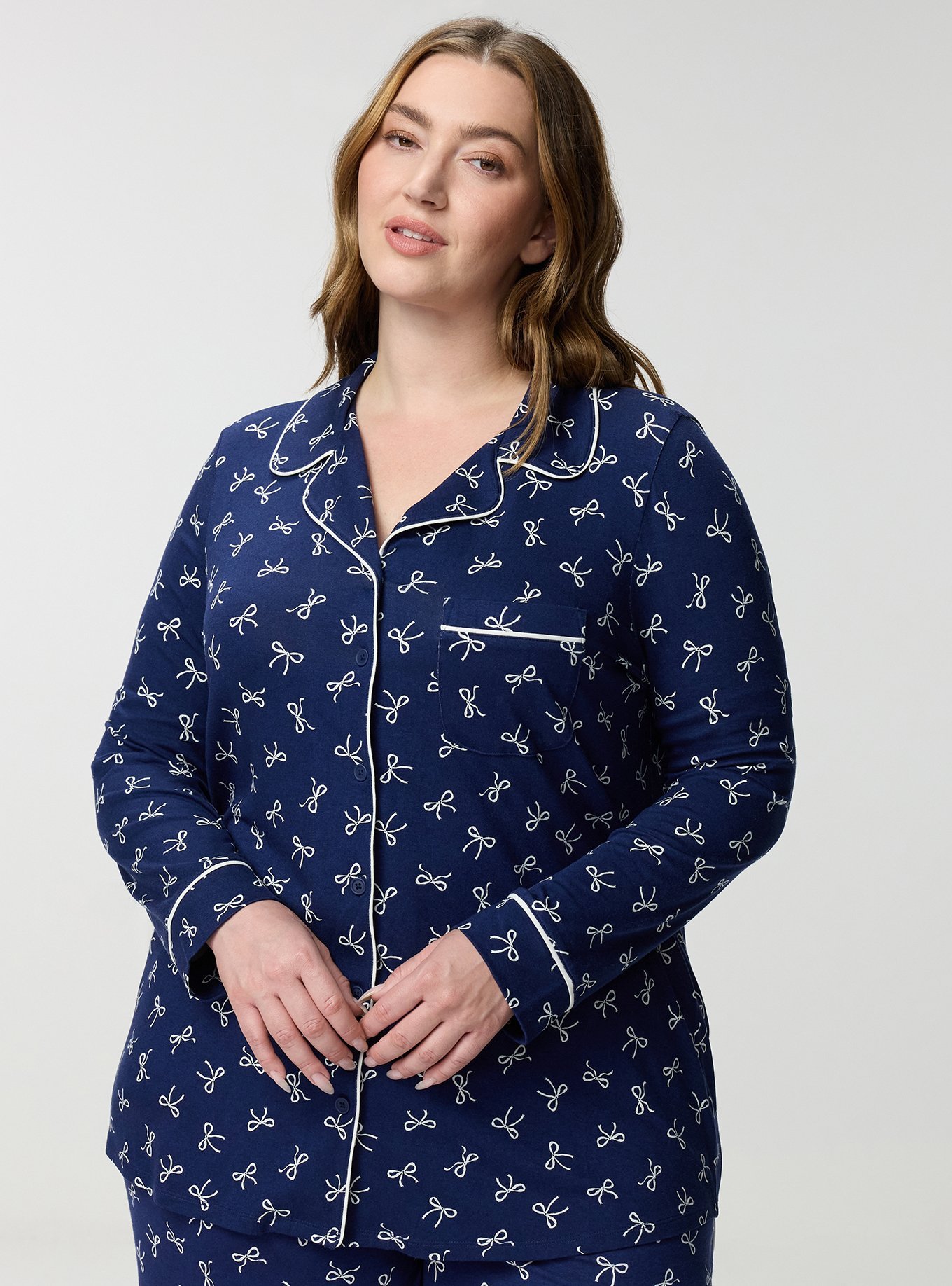 Super Soft Button-Up Sleep Top, BRINN BOWS MEDIEVAL BLUE, hi-res