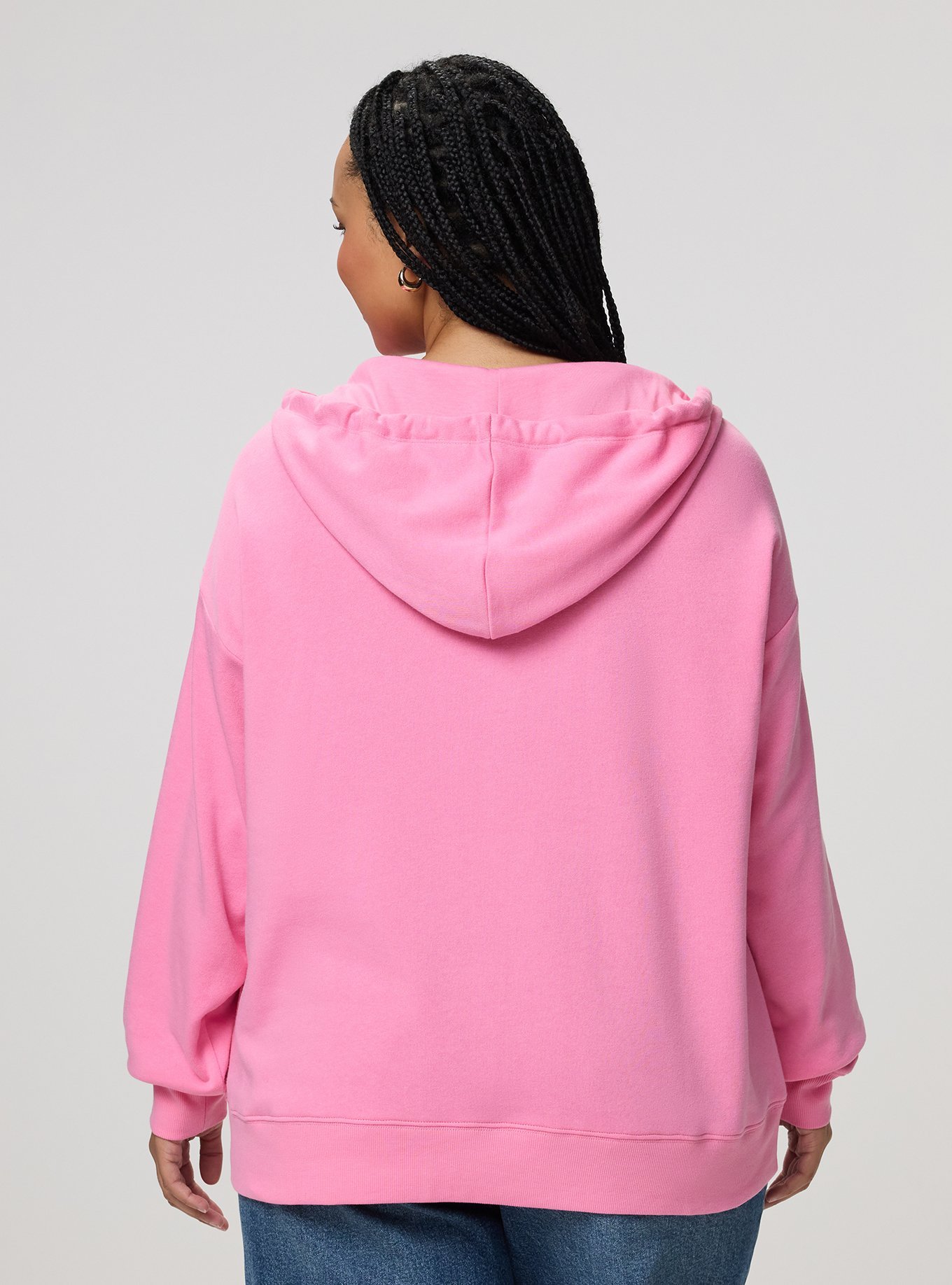 Cozy Fleece Y-Neck Crochet Mix Hoodie, AURORA PINK, alternate