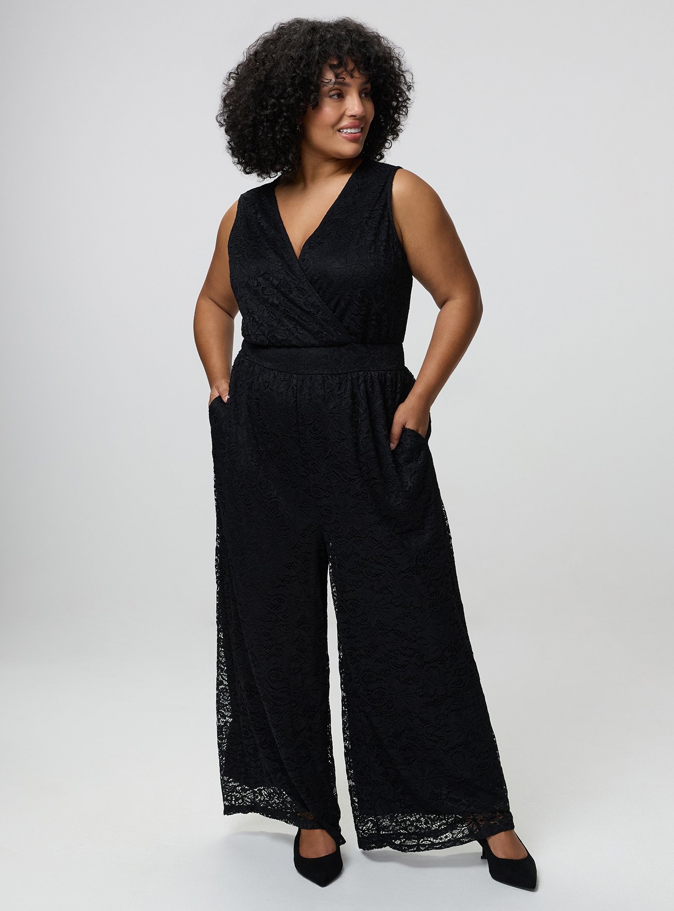 Lace Wide-Leg Jumpsuit, DEEP BLACK, alternate