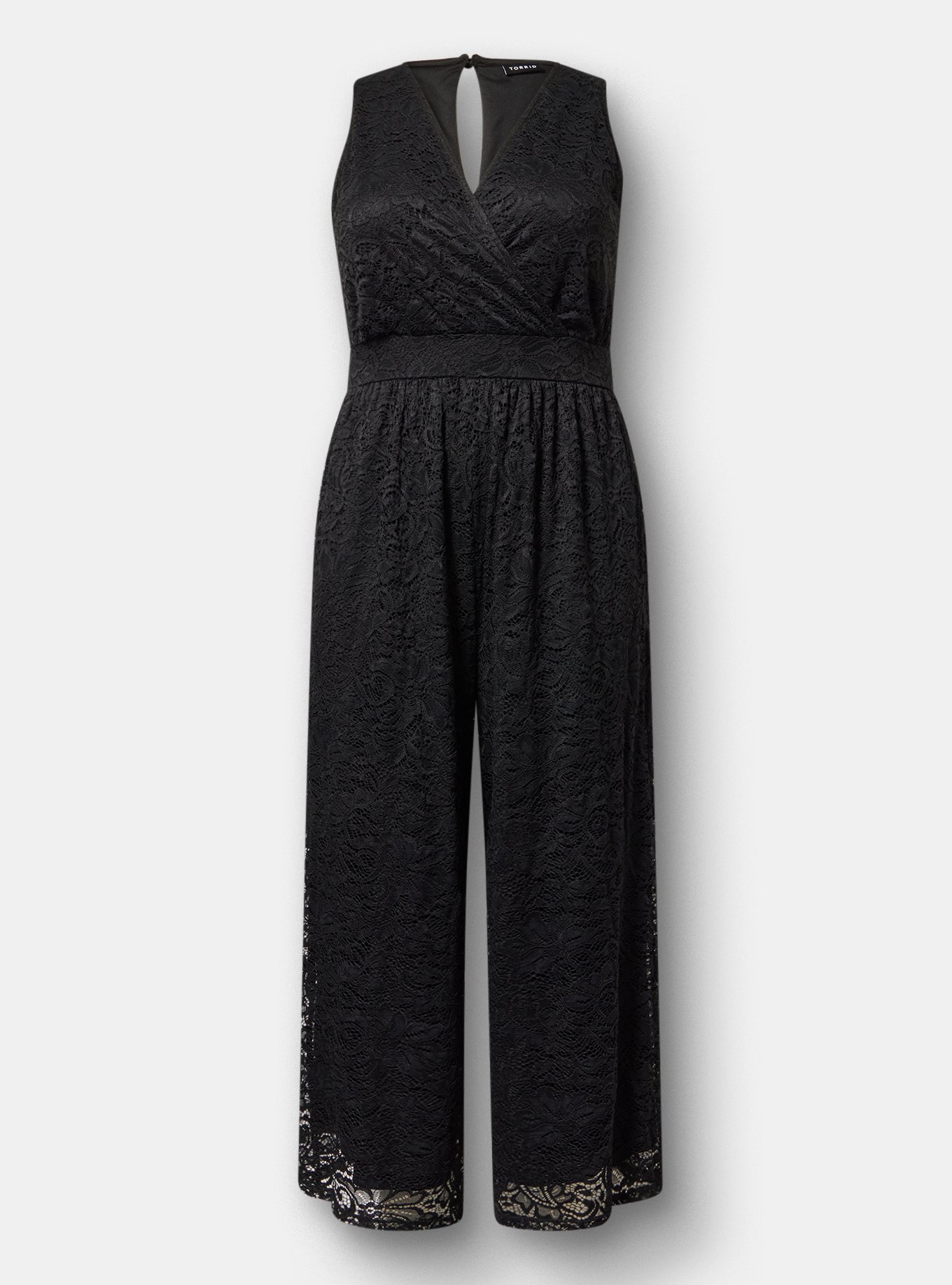 Lace Wide-Leg Jumpsuit, DEEP BLACK, flat