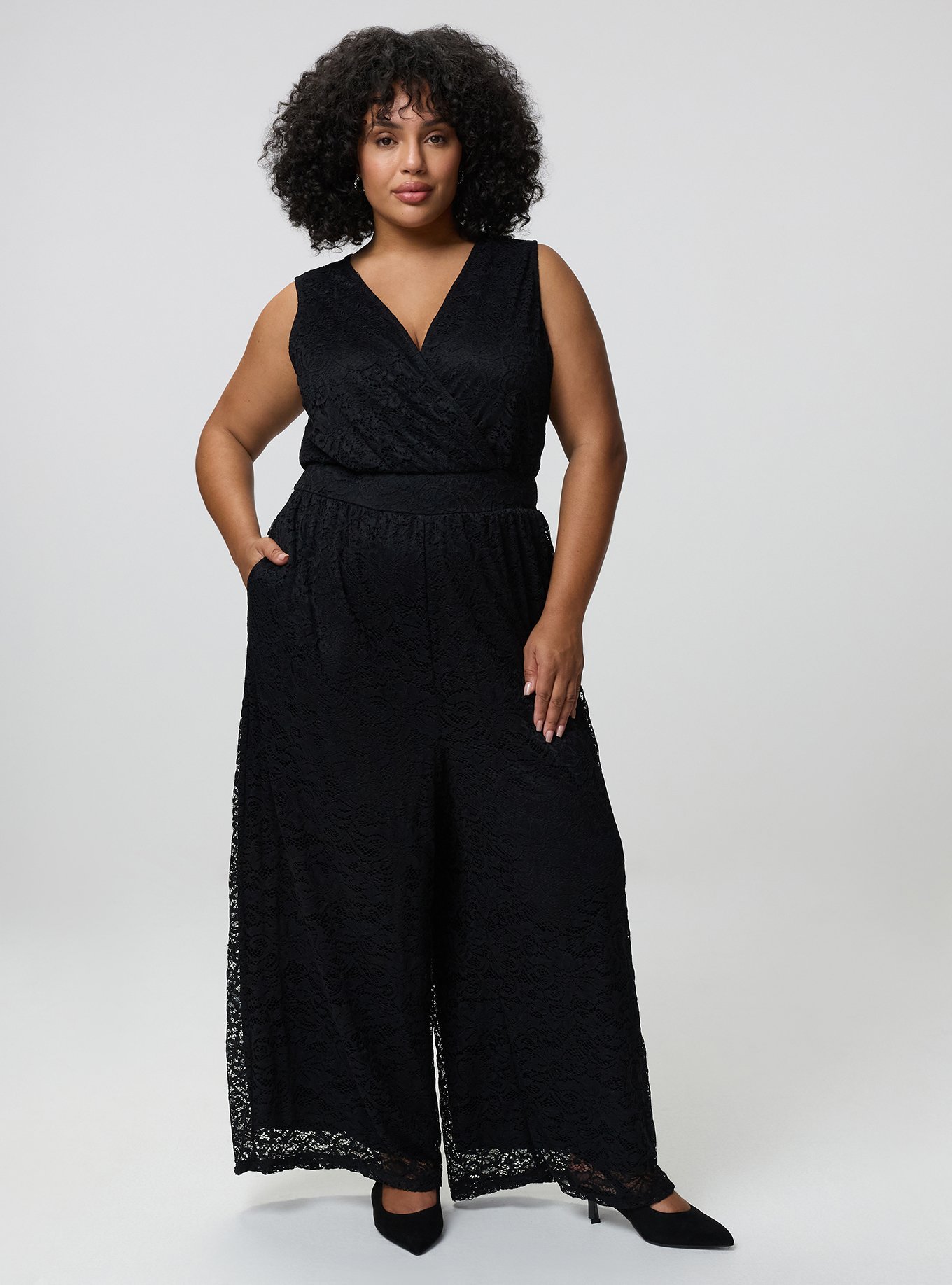 Lace Wide-Leg Jumpsuit, DEEP BLACK, hi-res
