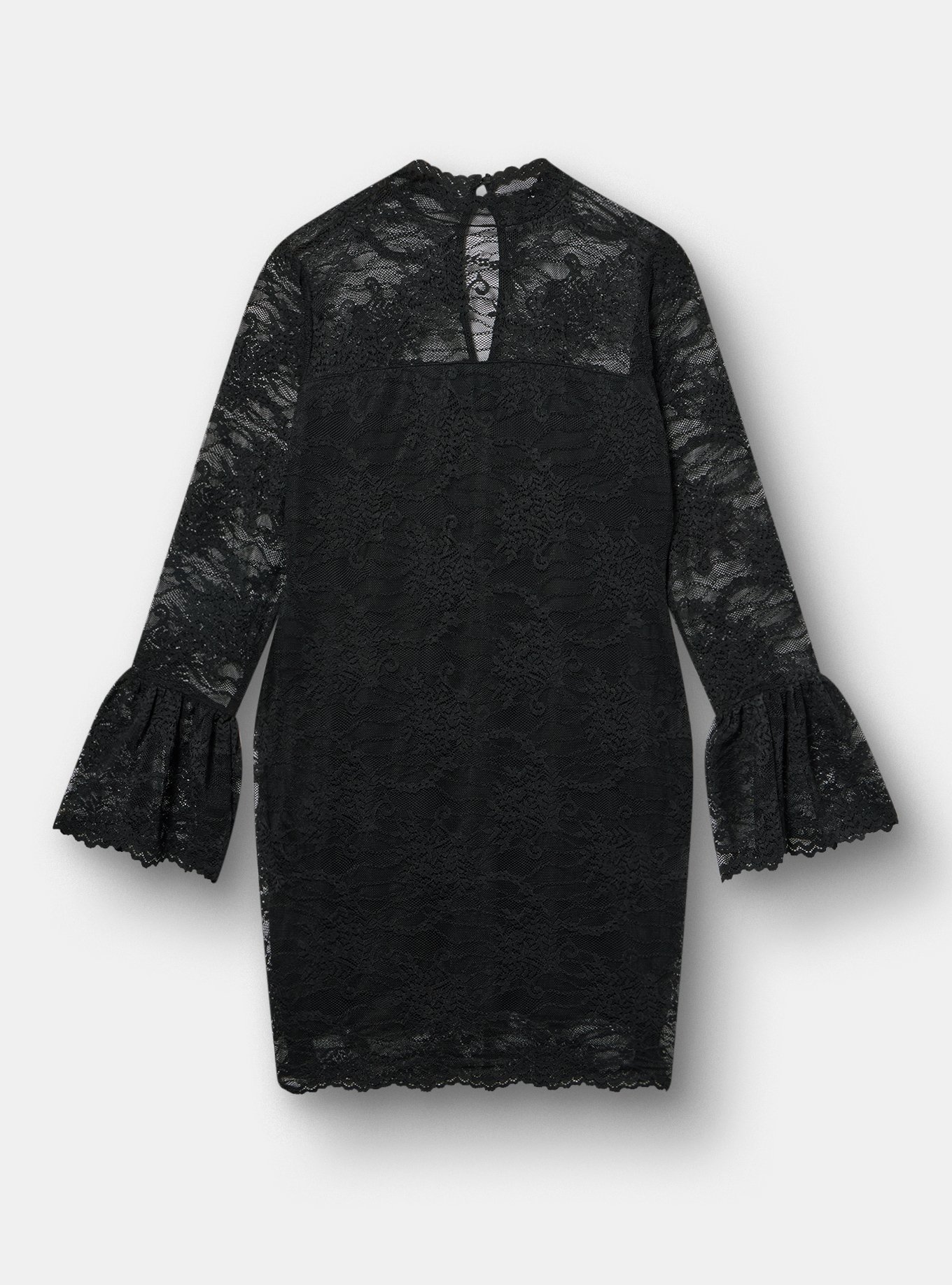 Plus Size Lace Mock Neck Mini Dress, DEEP BLACK, flat
