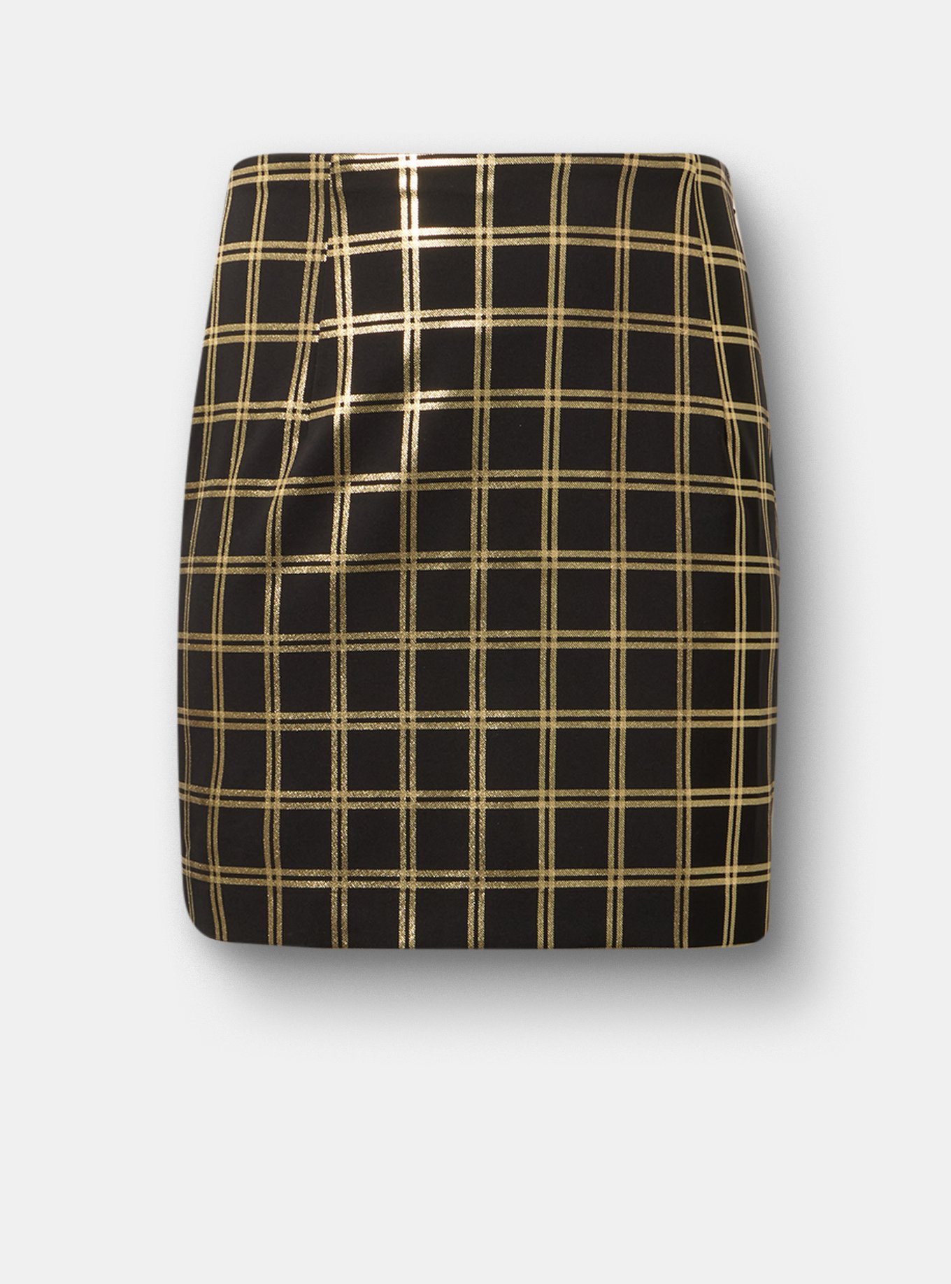 Plus Size Studio Mini Skirt, MODERN PLAID GOLD, flat