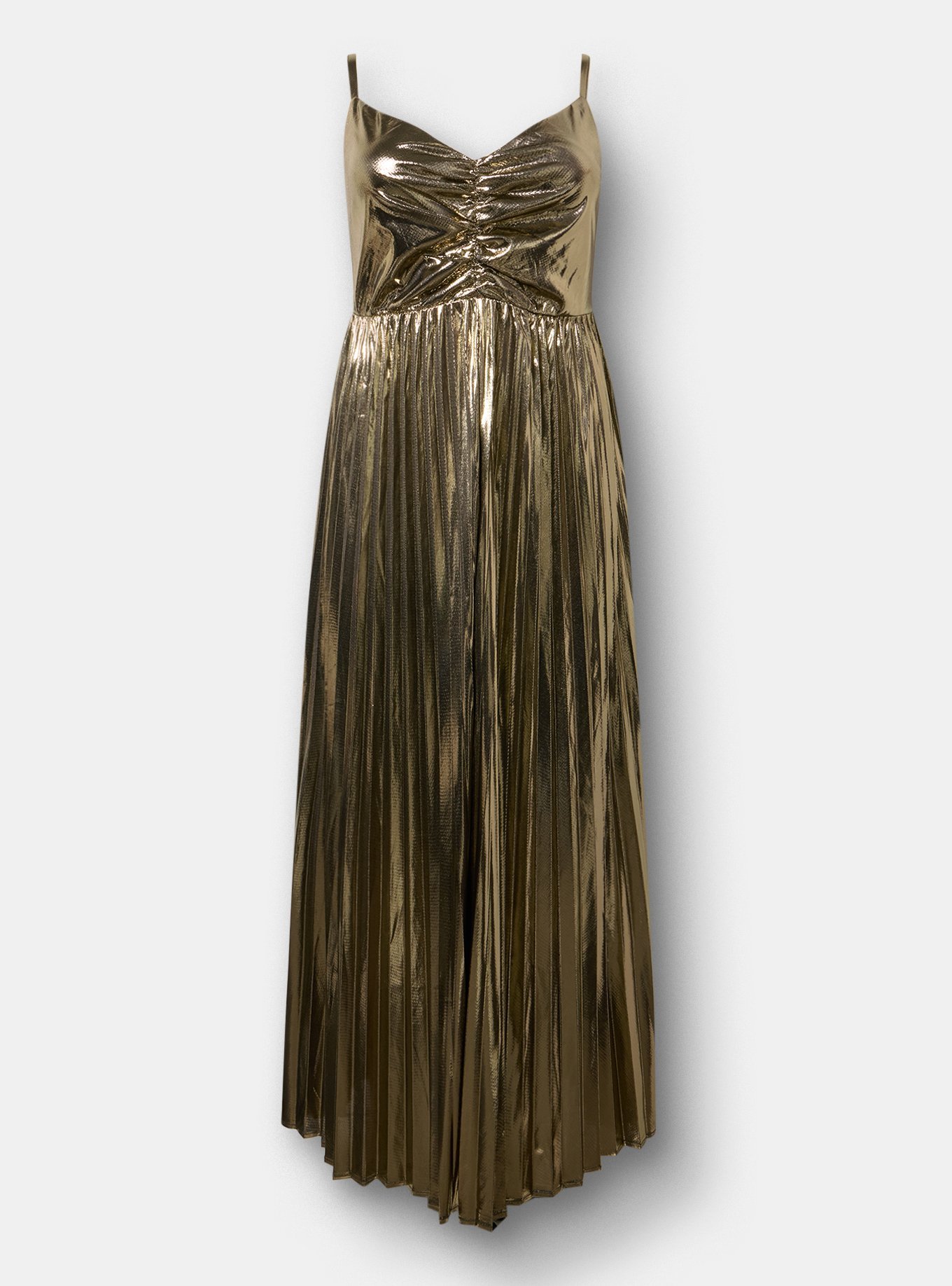 Studio Pleated Maxi Gown, GOLD, flat