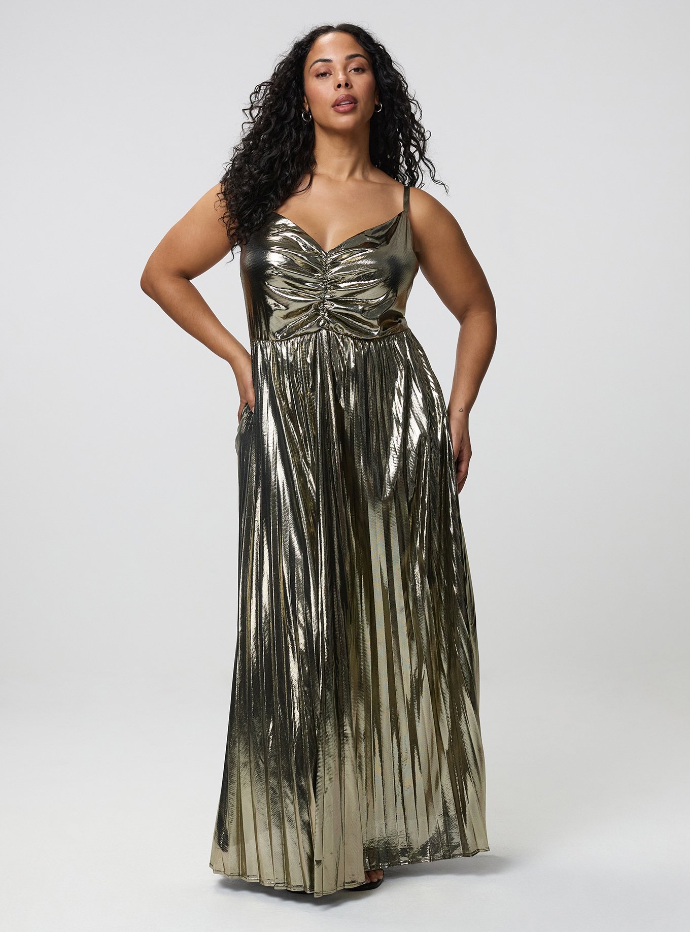 Studio Pleated Maxi Gown, GOLD, hi-res