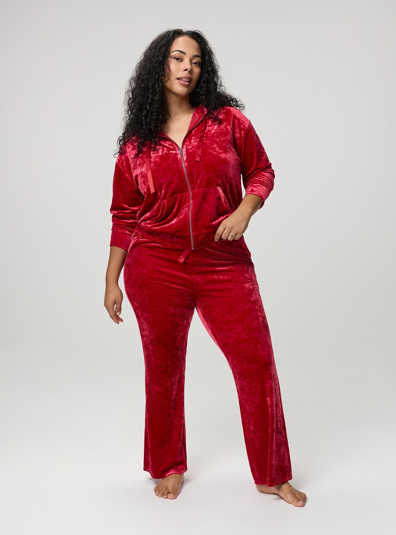 Plus Size Velour Bootcut Lounge Pant, JESTER RED, hi-res