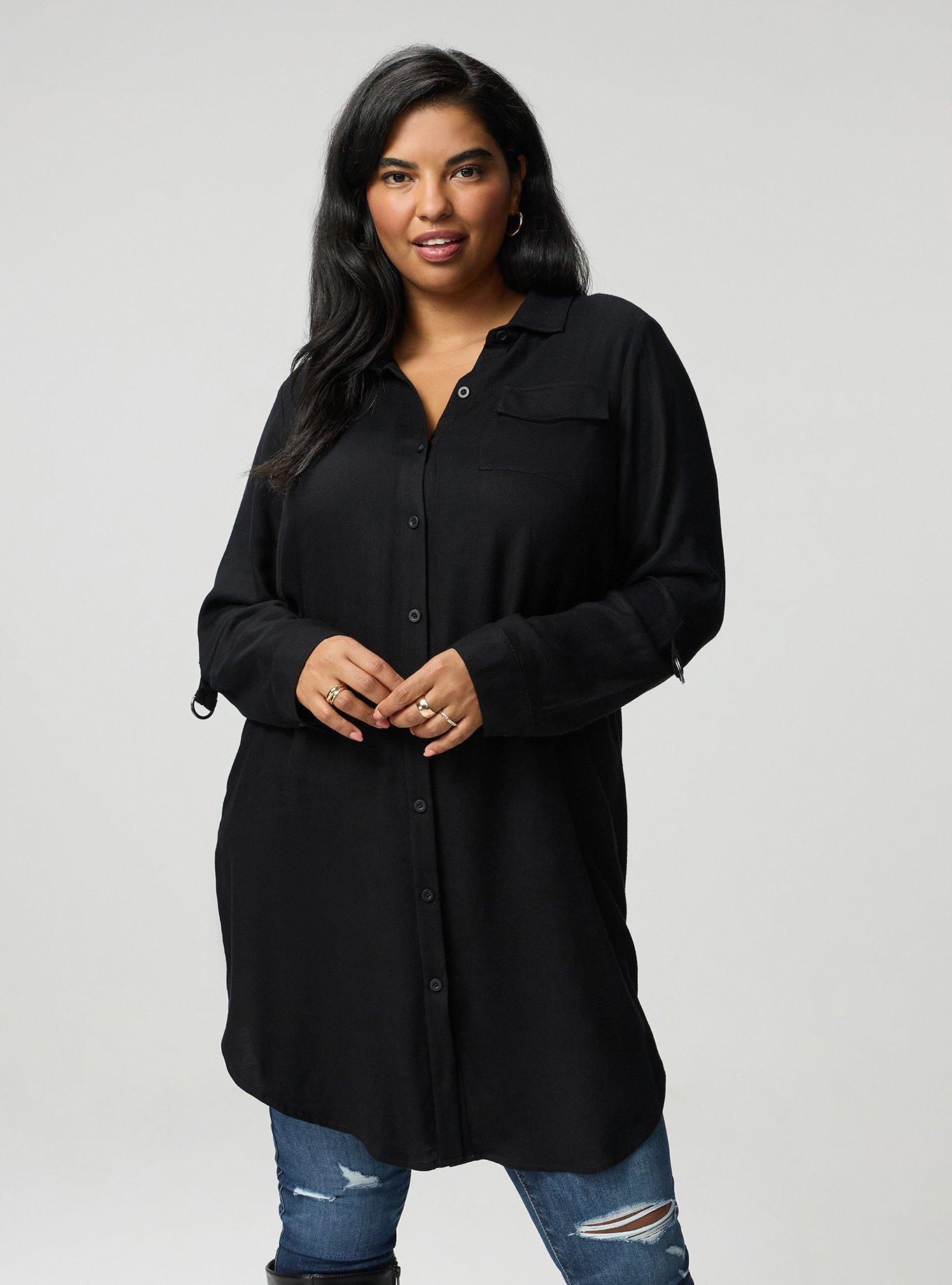 Flannel Longline Shacket, DEEP BLACK, alternate