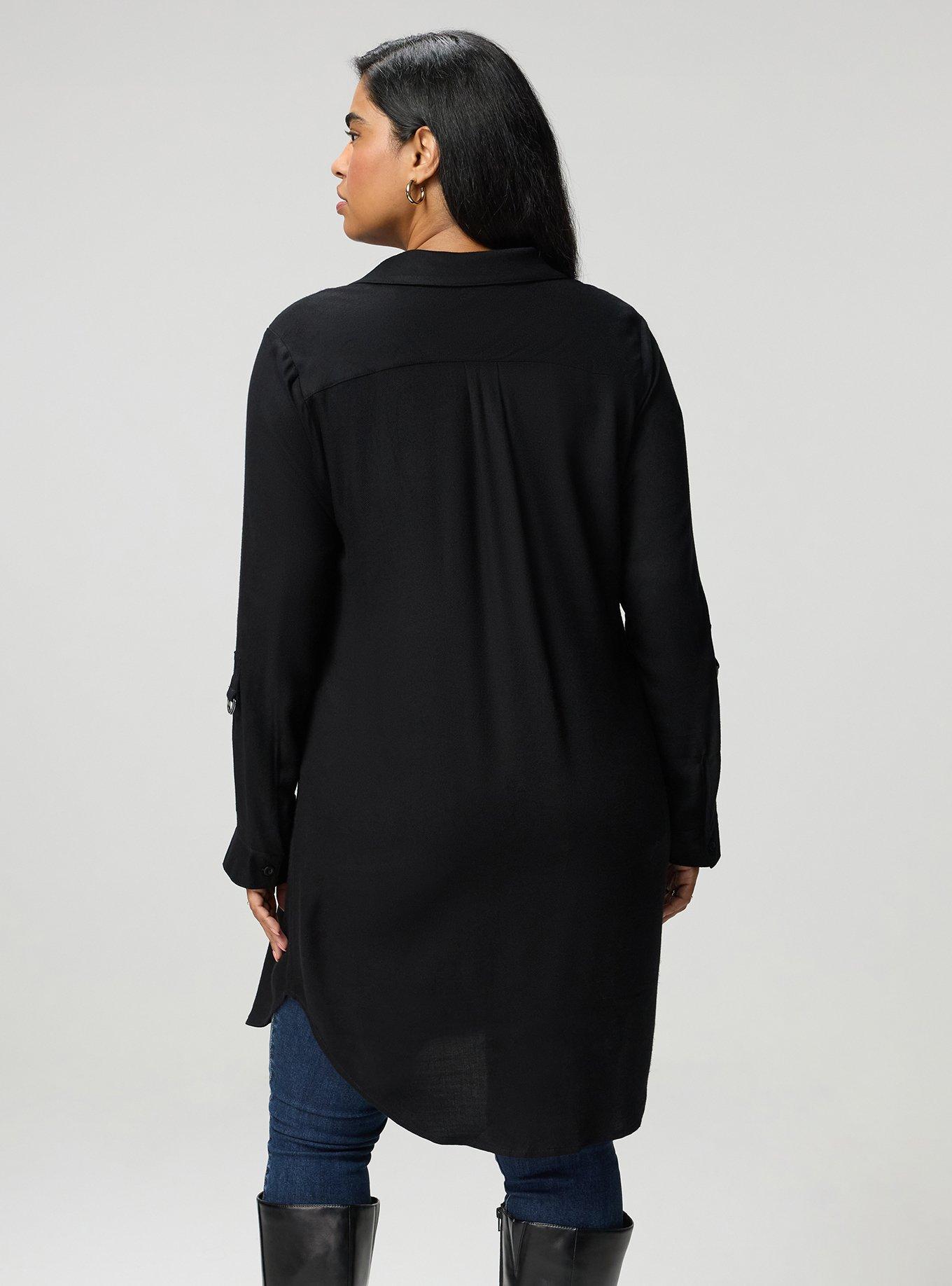 Flannel Longline Shacket, DEEP BLACK, alternate