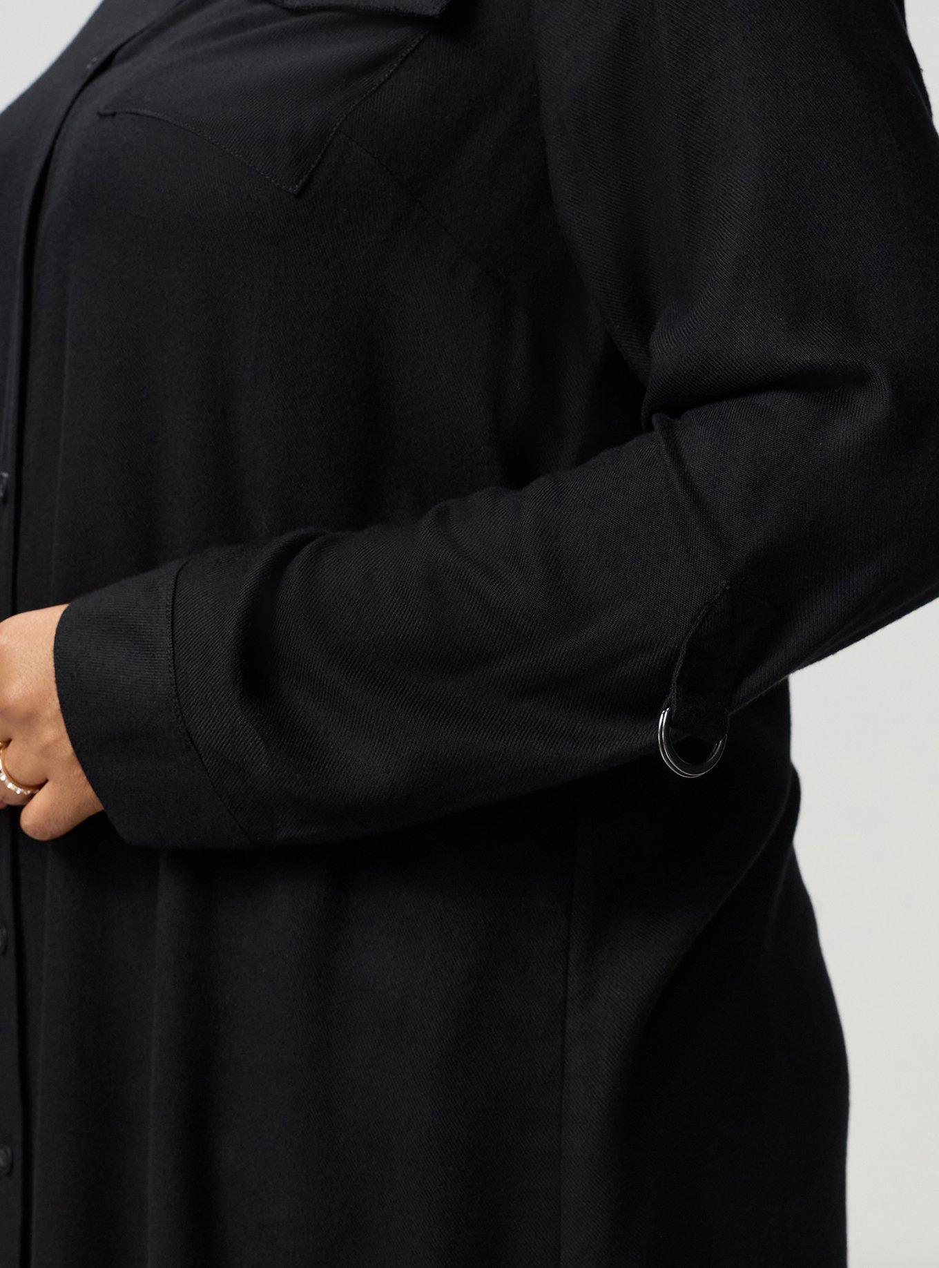 Flannel Longline Shacket, DEEP BLACK, alternate