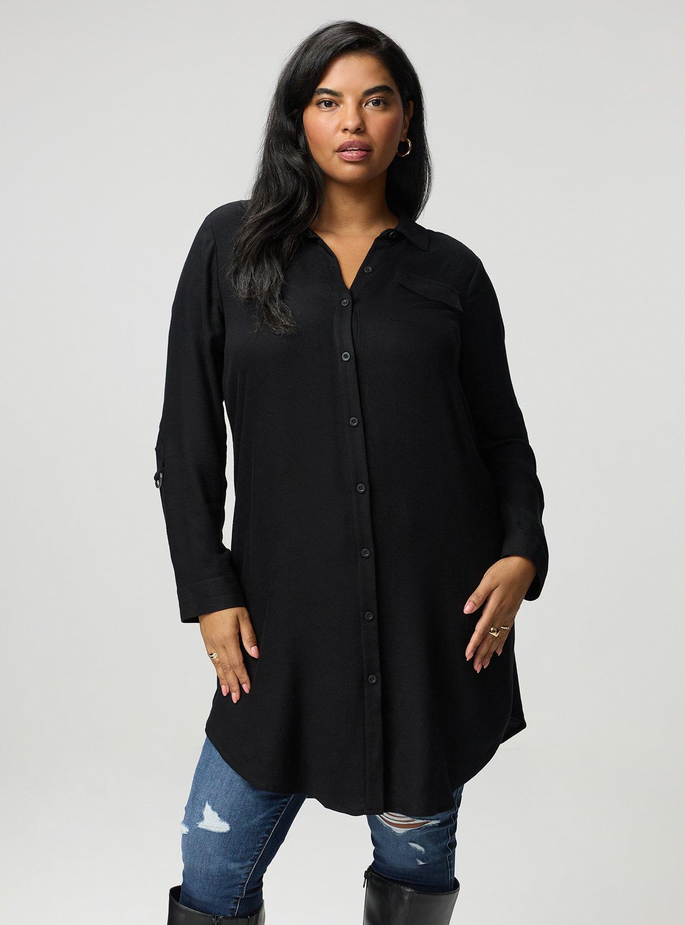 Flannel Longline Shacket, DEEP BLACK, hi-res