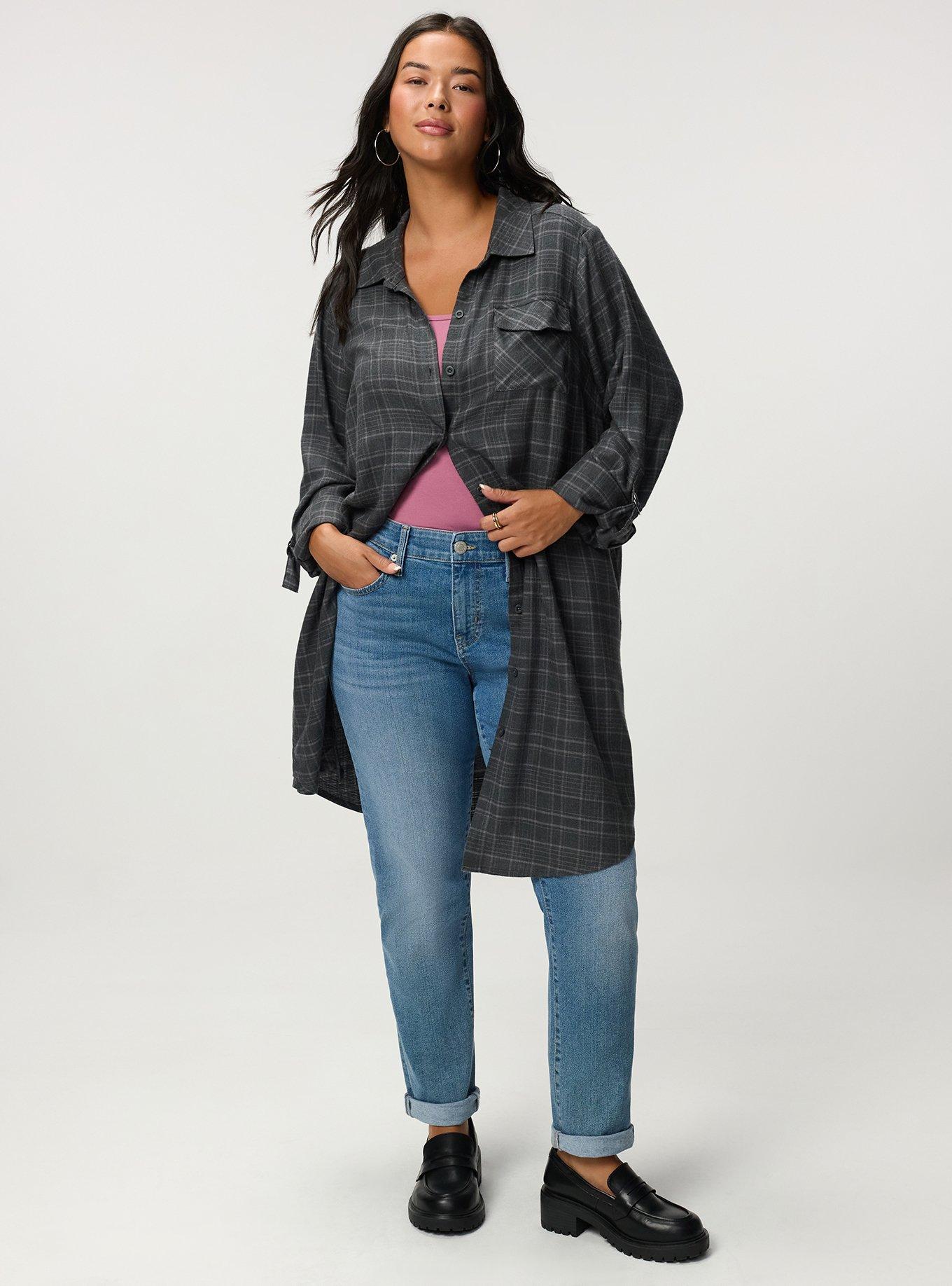 Flannel Longline Shacket, TOWN PLAID GREY, alternate