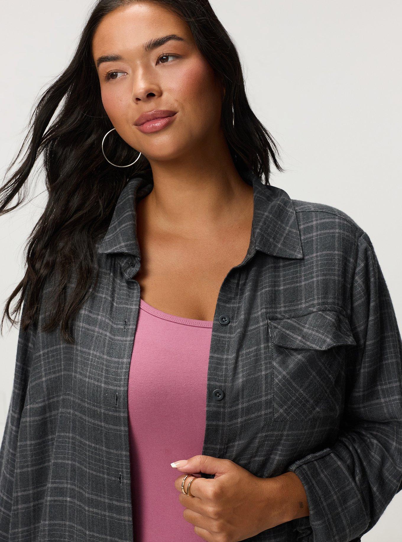 Flannel Longline Shacket, TOWN PLAID GREY, alternate
