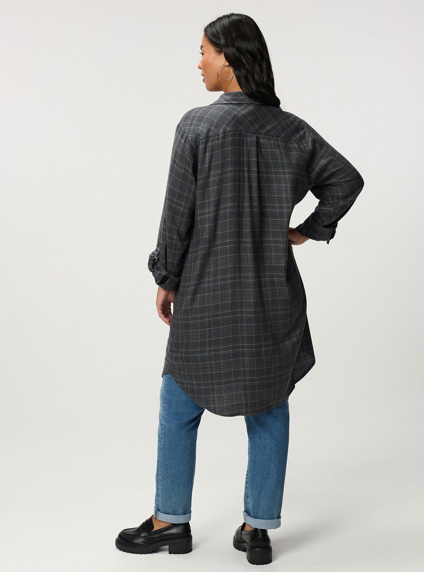 Flannel Longline Shacket, TOWN PLAID GREY, alternate