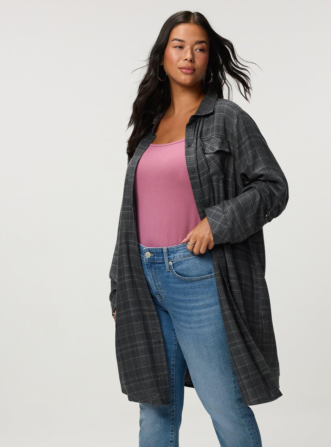 Flannel Longline Shacket, TOWN PLAID GREY, alternate