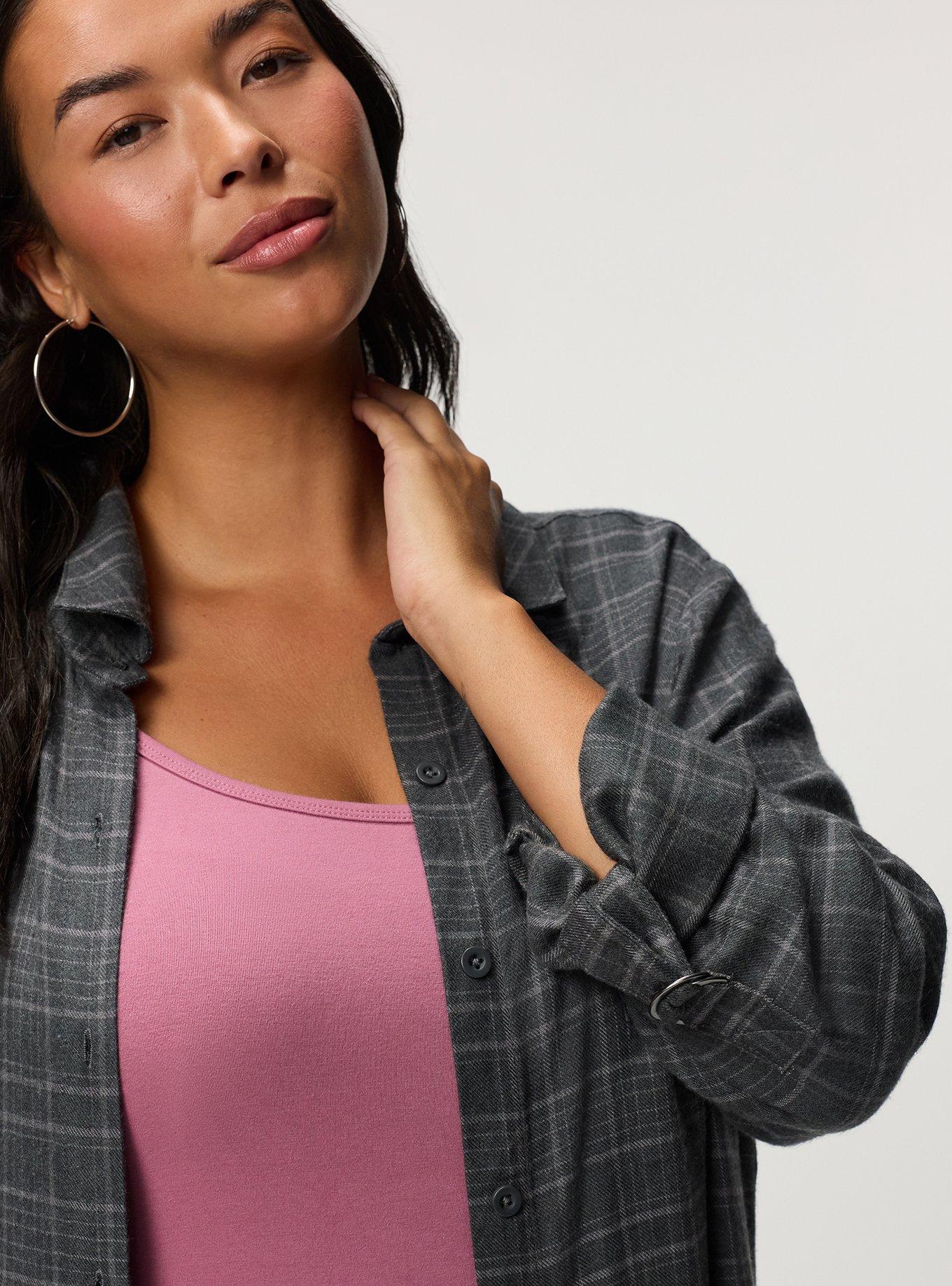 Flannel Longline Shacket, TOWN PLAID GREY, alternate