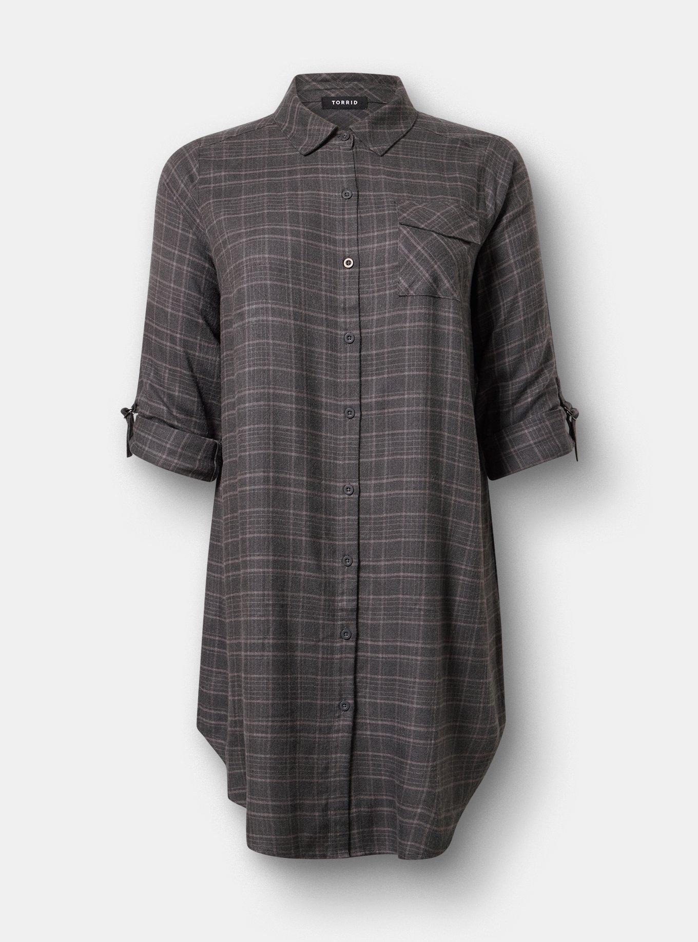 Flannel Longline Shacket, TOWN PLAID GREY, flat