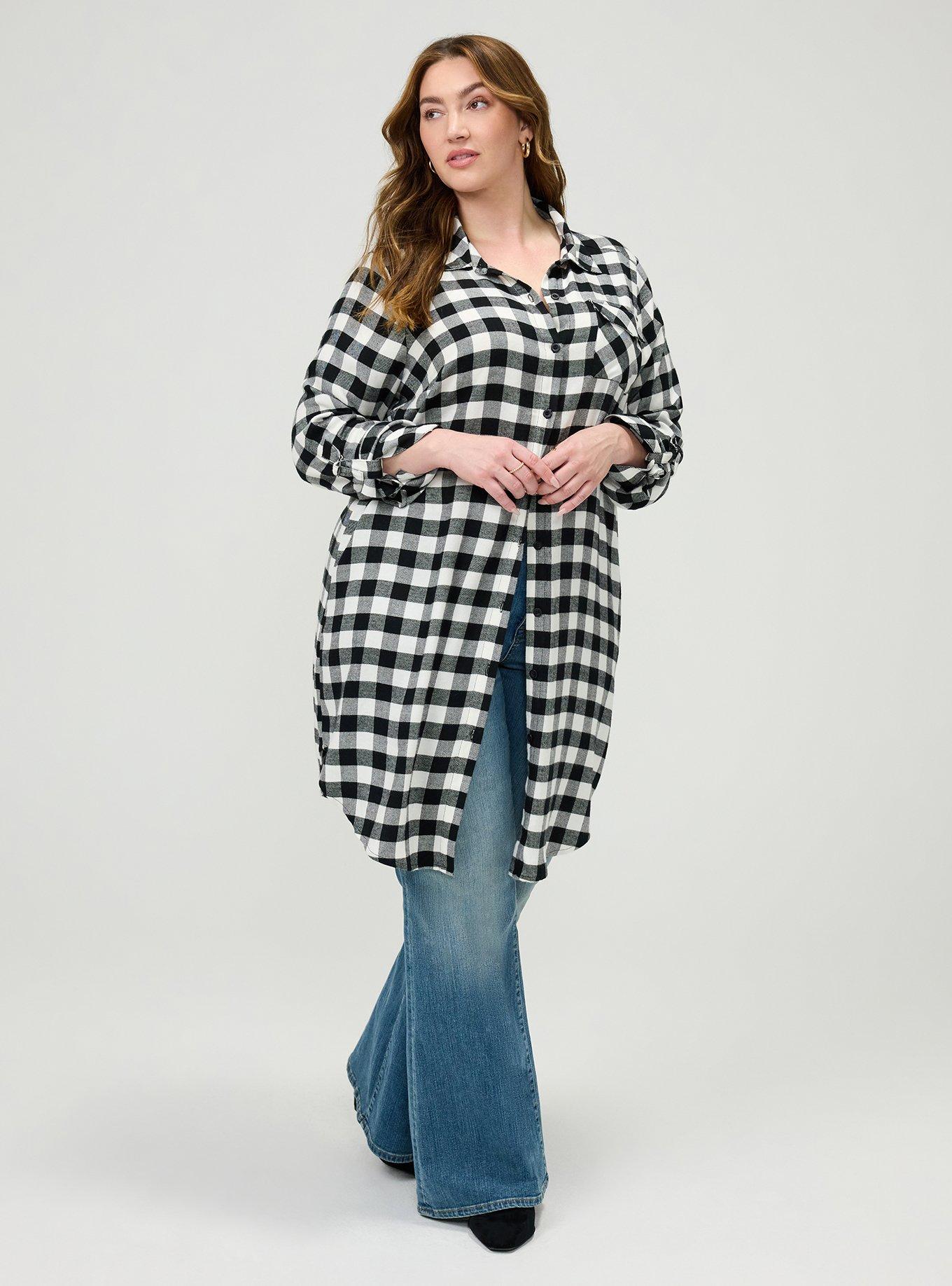 Flannel Longline Shacket, MAZIE PLAID BLACK, alternate