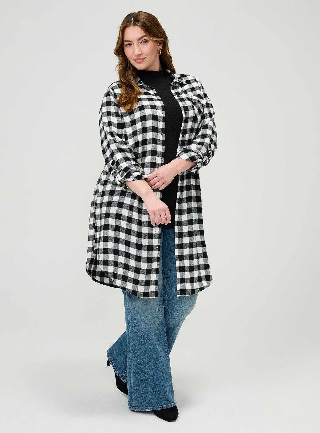 Flannel Longline Shacket, MAZIE PLAID BLACK, alternate