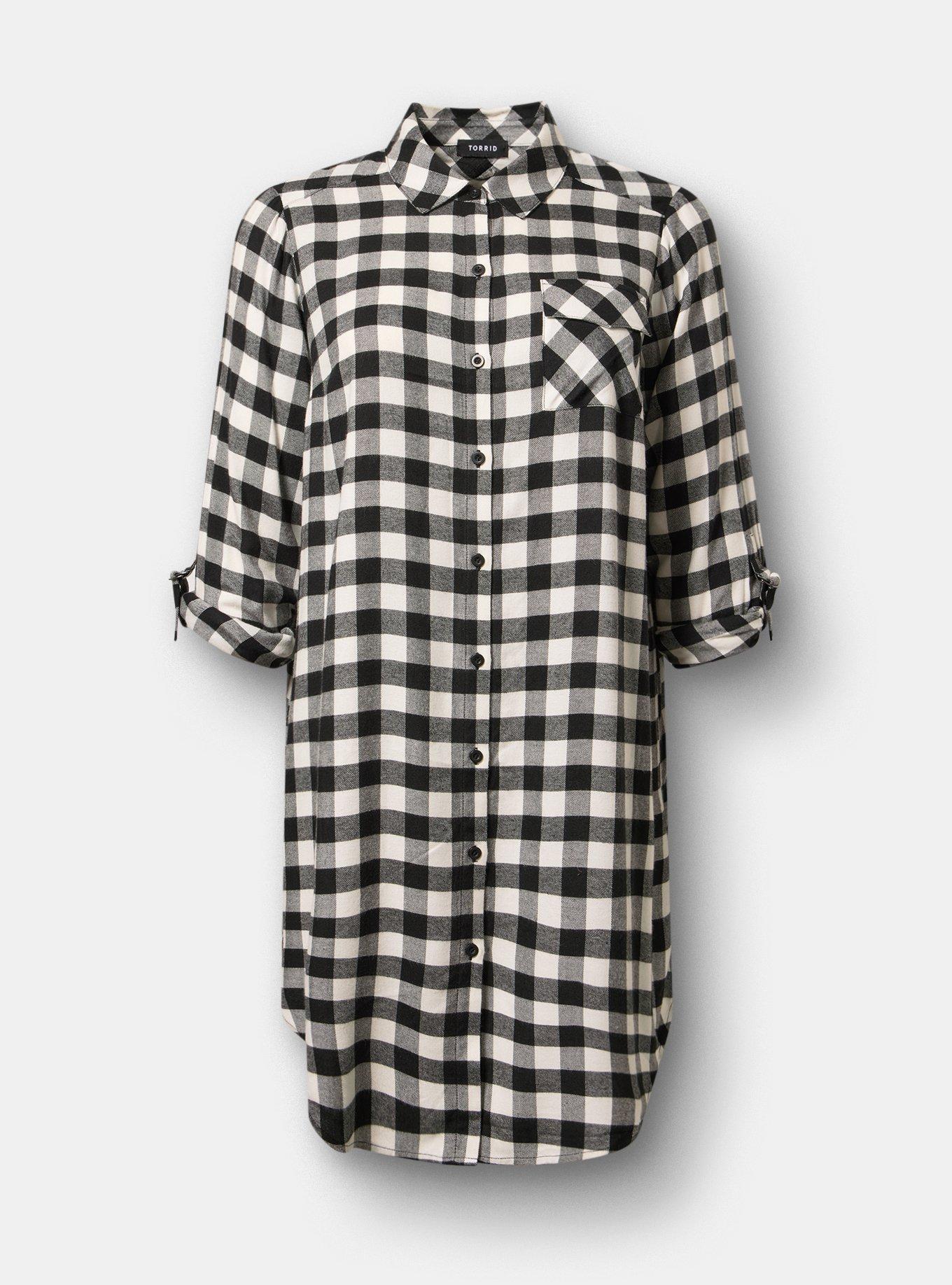 Flannel Longline Shacket, MAZIE PLAID BLACK, hi-res