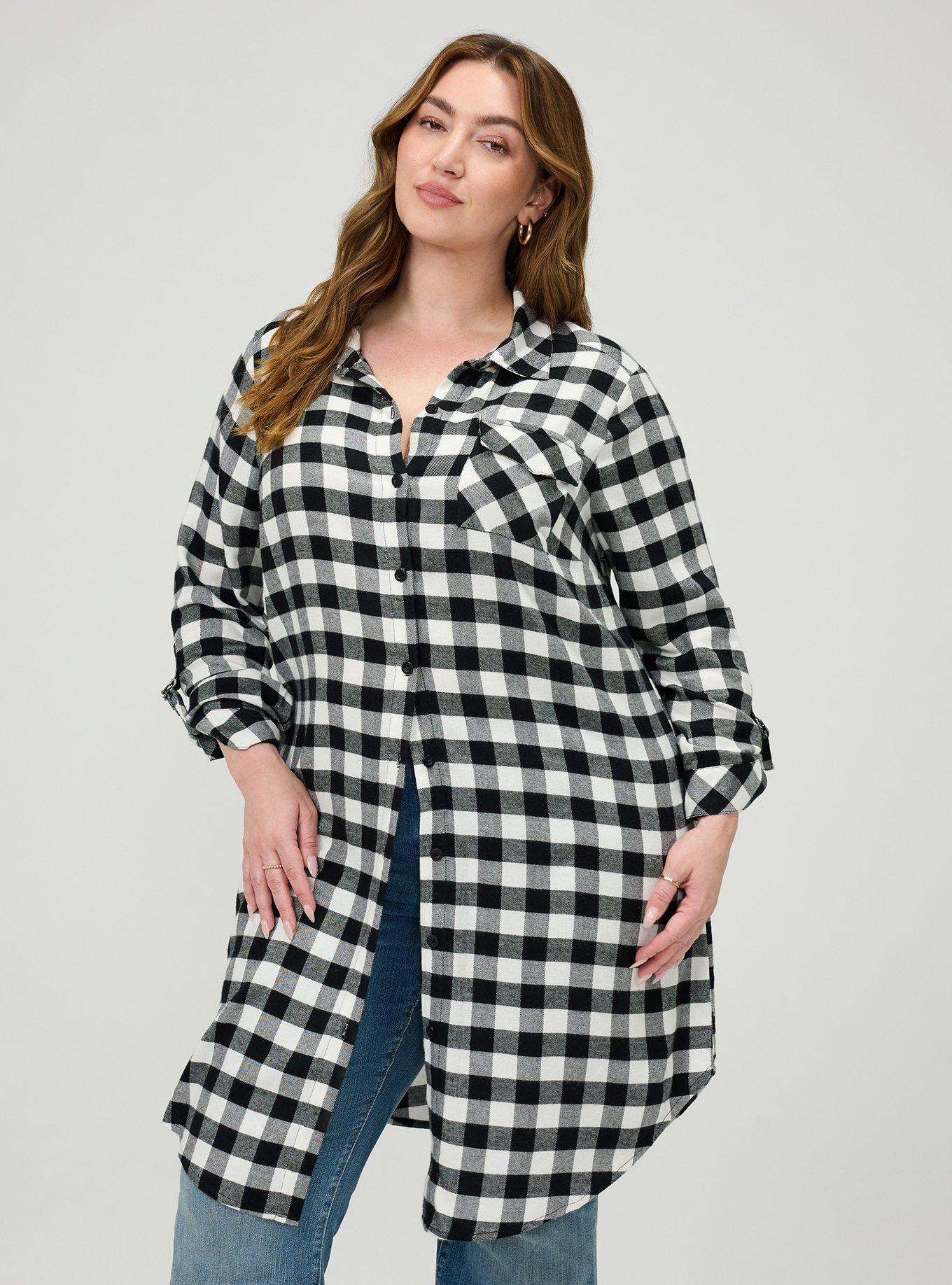Flannel Longline Shacket, MAZIE PLAID BLACK, hi-res