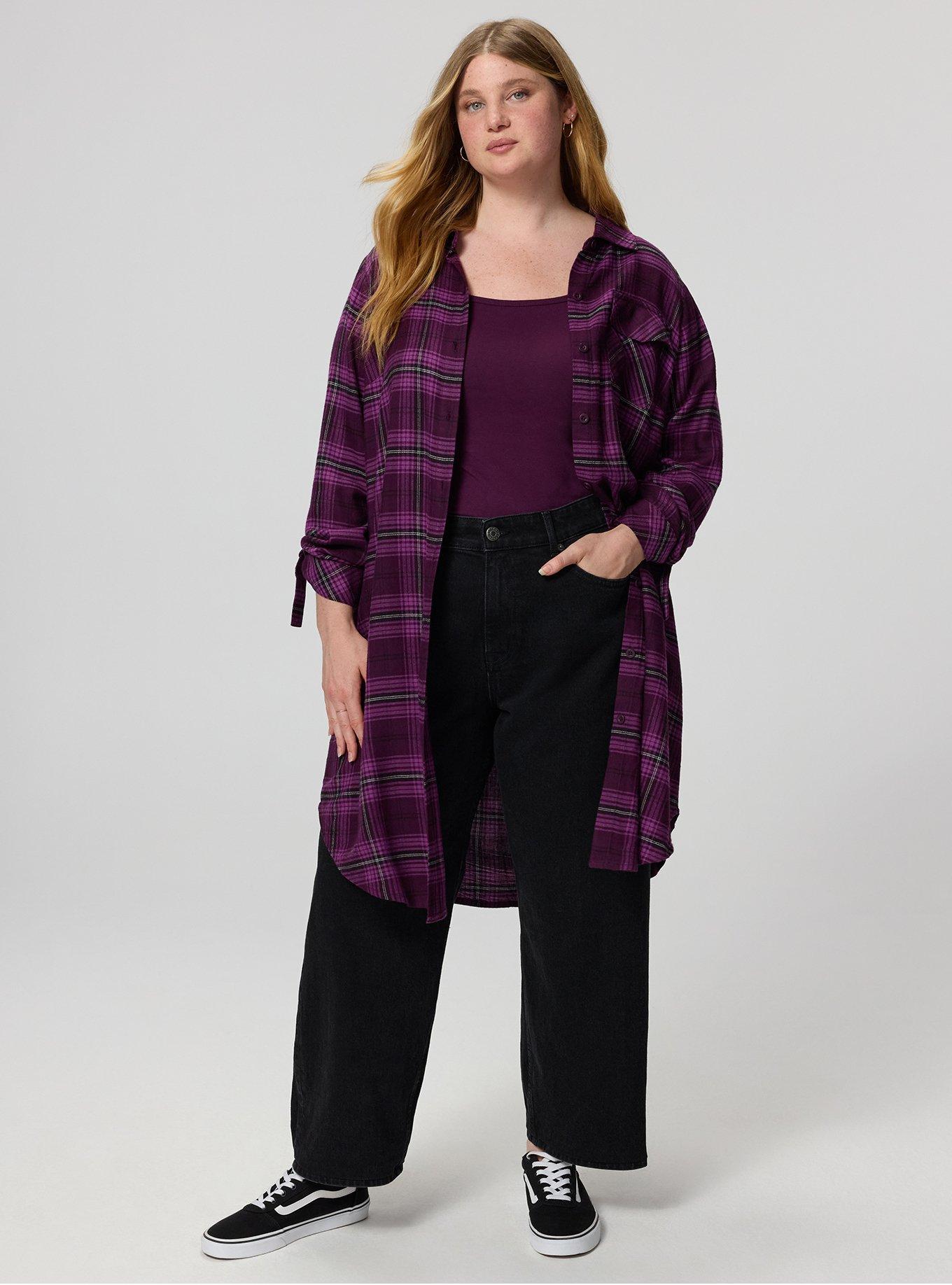 Flannel Longline Shacket, MORE PLAID PLUM, alternate