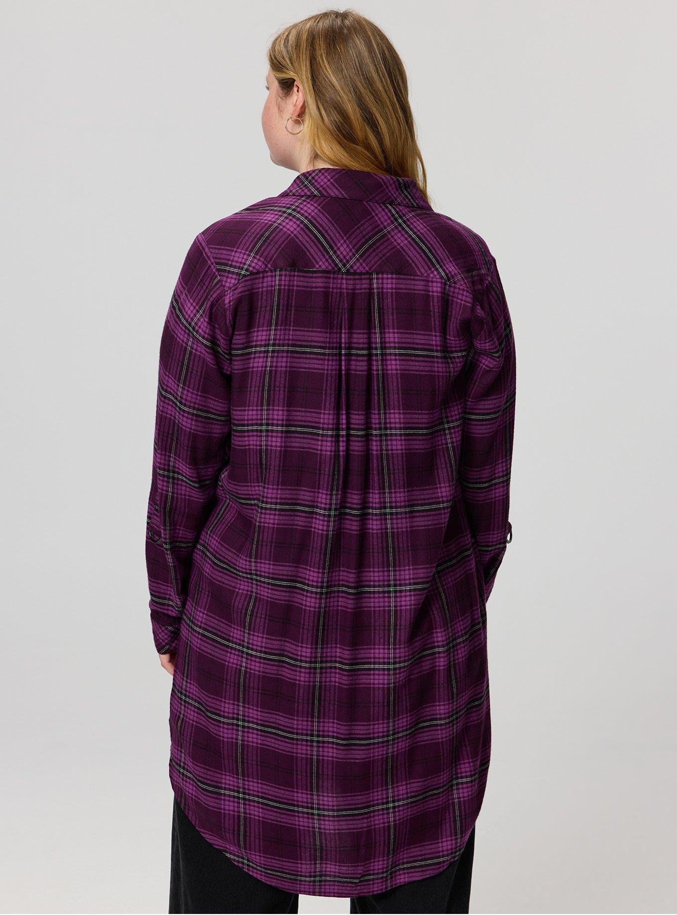 Flannel Longline Shacket, MORE PLAID PLUM, alternate