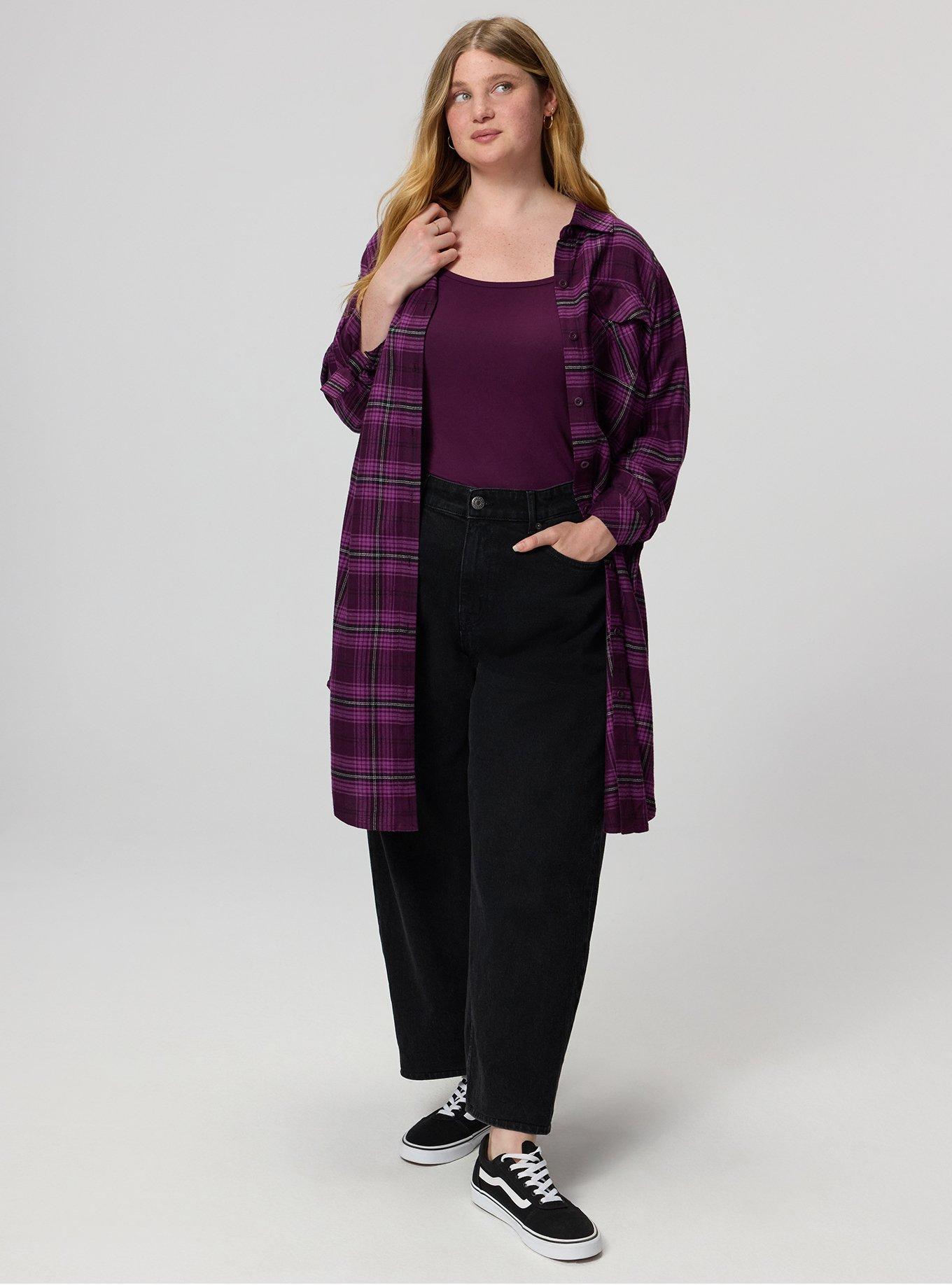 Flannel Longline Shacket, MORE PLAID PLUM, alternate