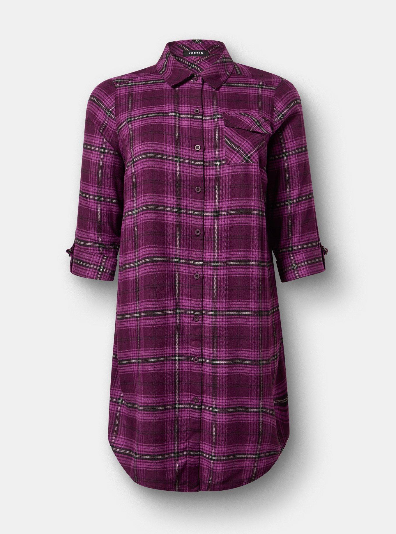 Flannel Longline Shacket, MORE PLAID PLUM, hi-res