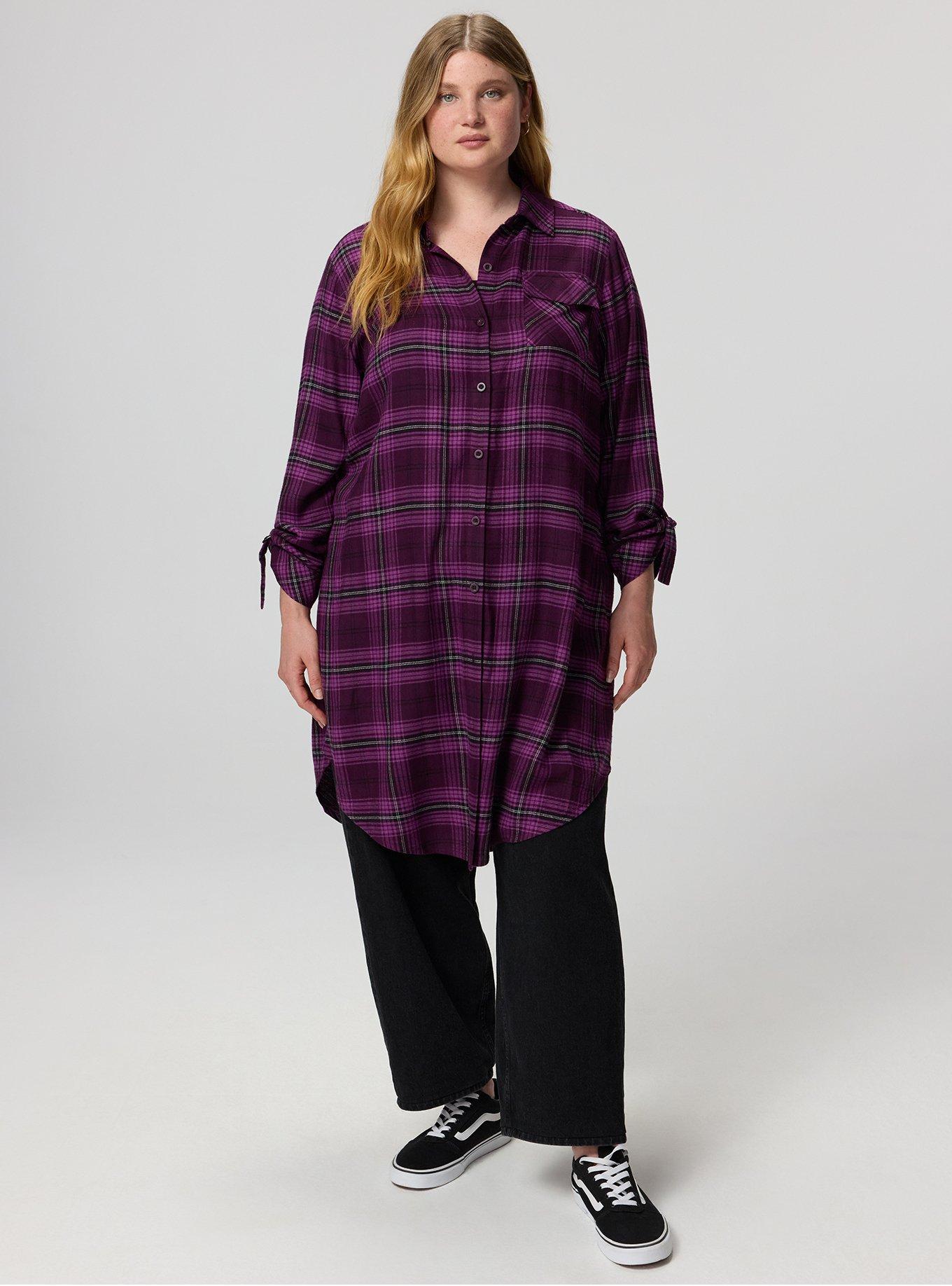 Flannel Longline Shacket, MORE PLAID PLUM, hi-res