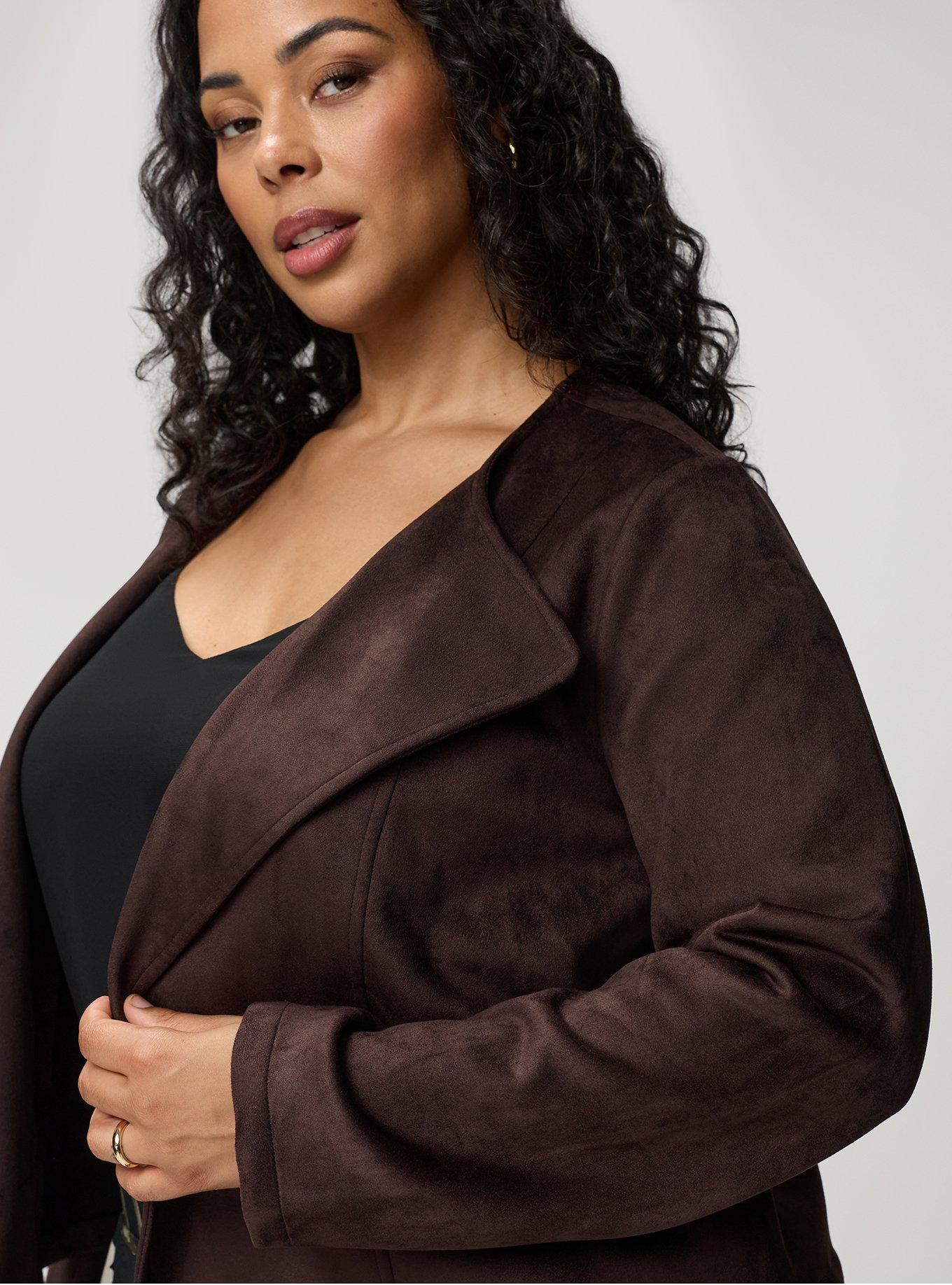 Collarless Faux Suede Jacket, JAVA, alternate