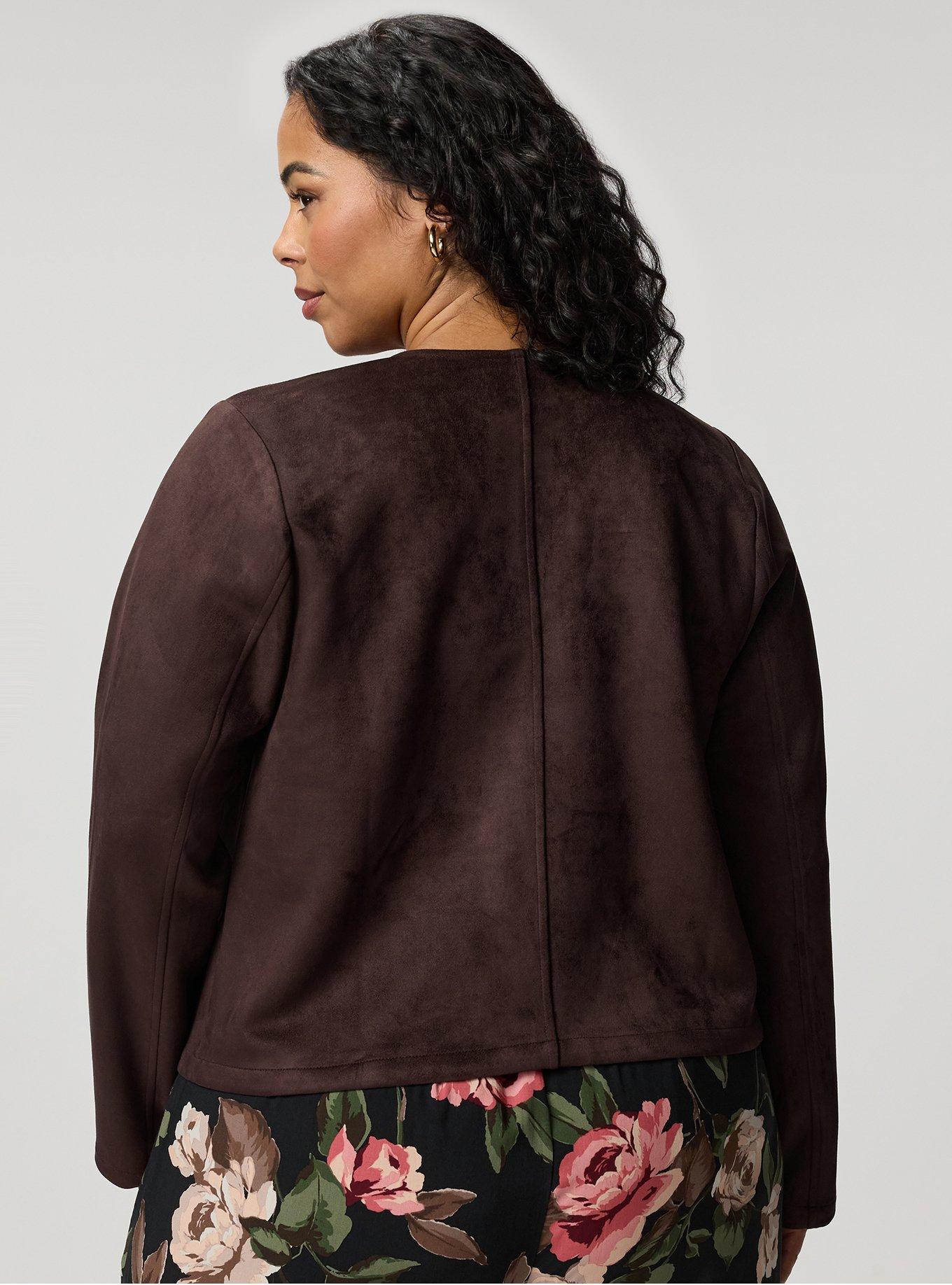 Collarless Faux Suede Jacket, JAVA, alternate