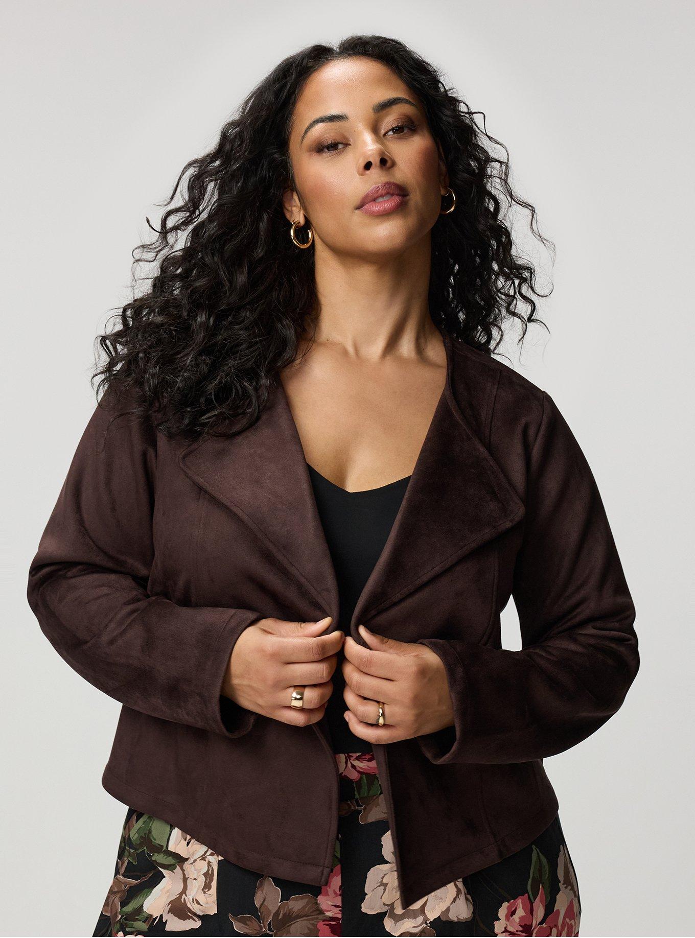 Collarless Faux Suede Jacket, JAVA, alternate