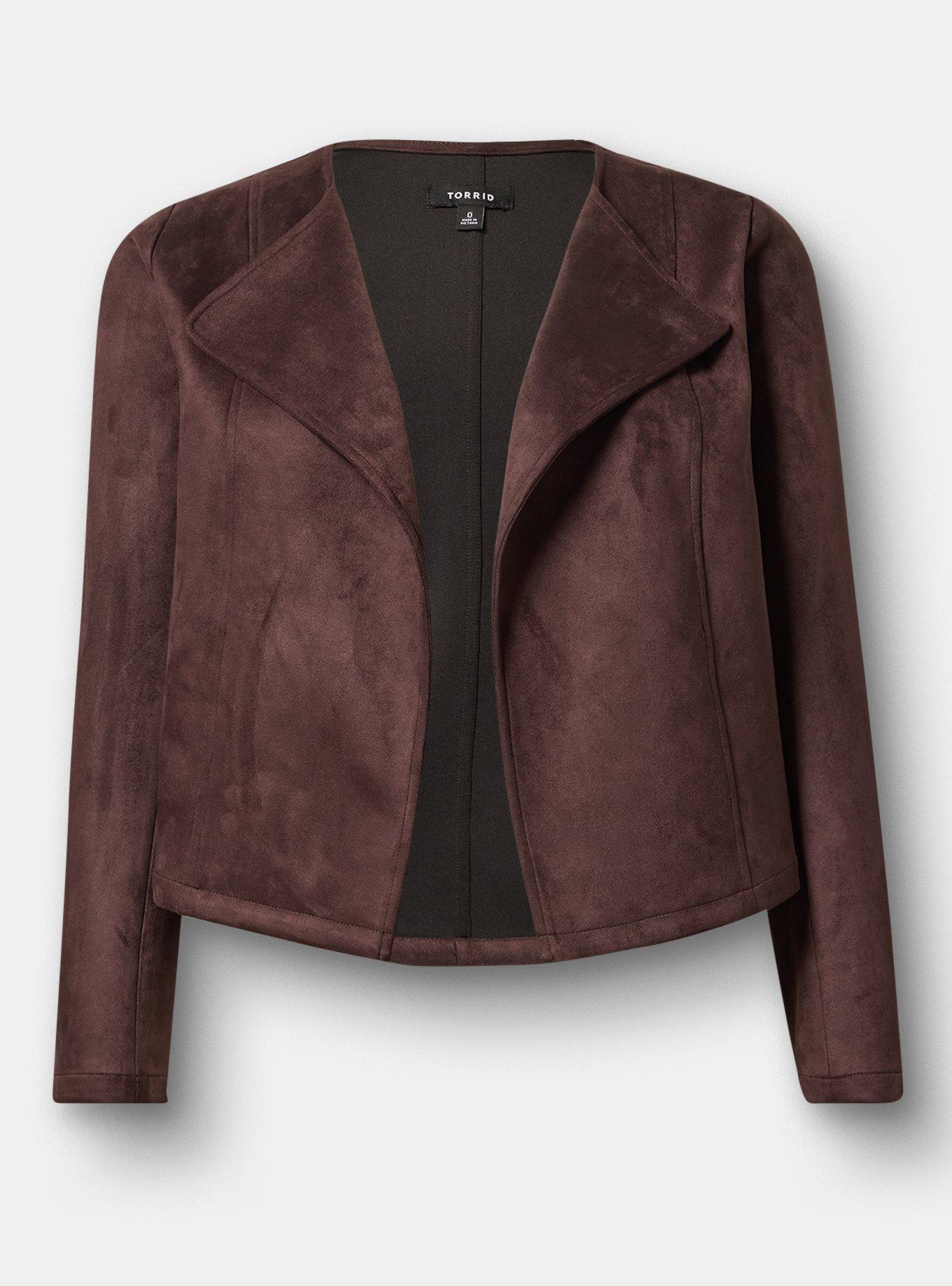 Collarless Faux Suede Jacket, JAVA, flat