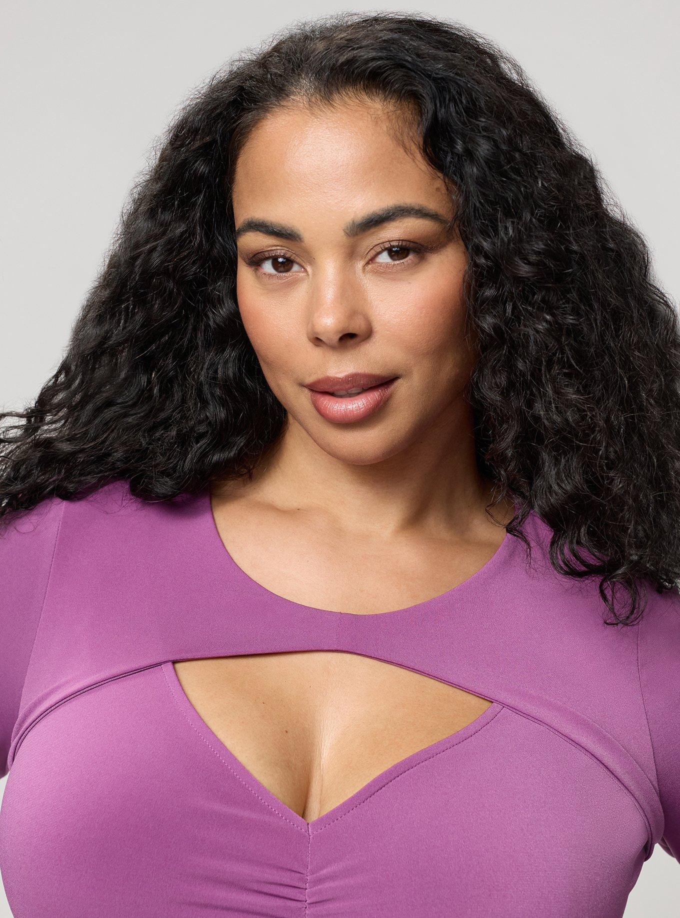Ruched Keyhole Long Sleeve Top, AMETHYST, alternate