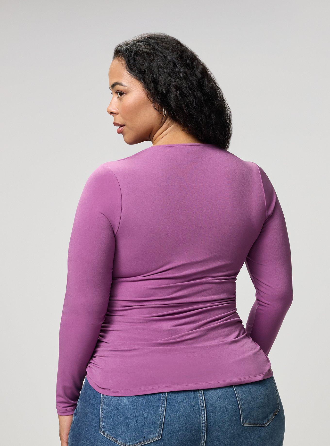 Ruched Keyhole Long Sleeve Top, AMETHYST, alternate