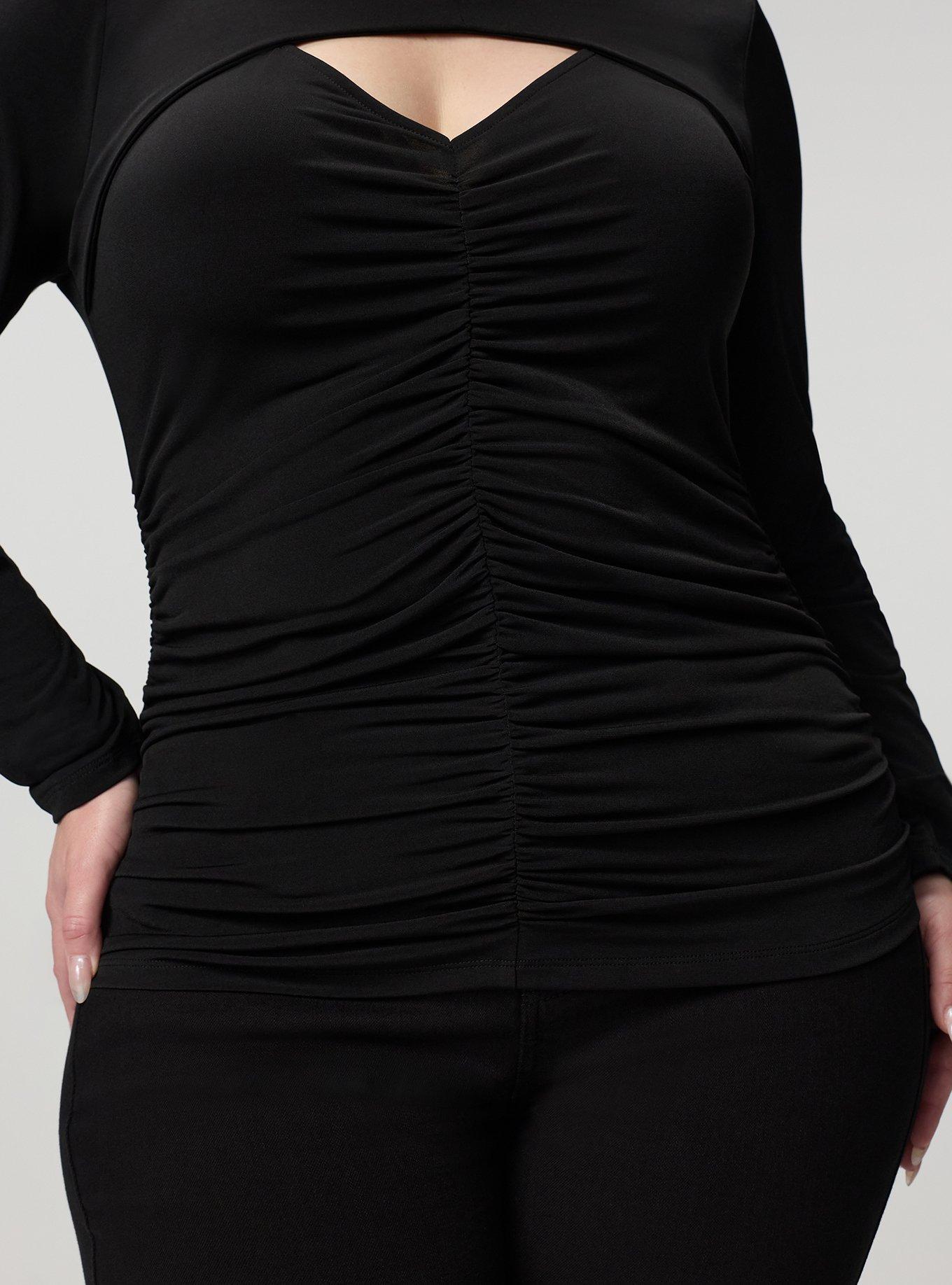 Ruched Keyhole Long Sleeve Top, DEEP BLACK, alternate