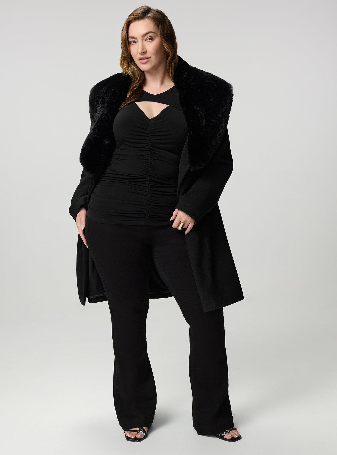 Ruched Keyhole Long Sleeve Top, DEEP BLACK, alternate