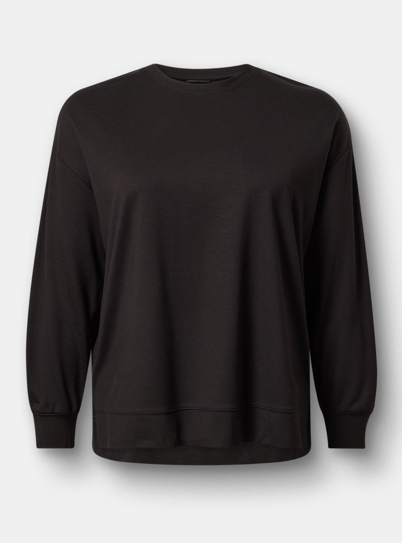 Super Soft Ponte Drop Shoulder Modern Sweatshirt, DEEP BLACK, flat