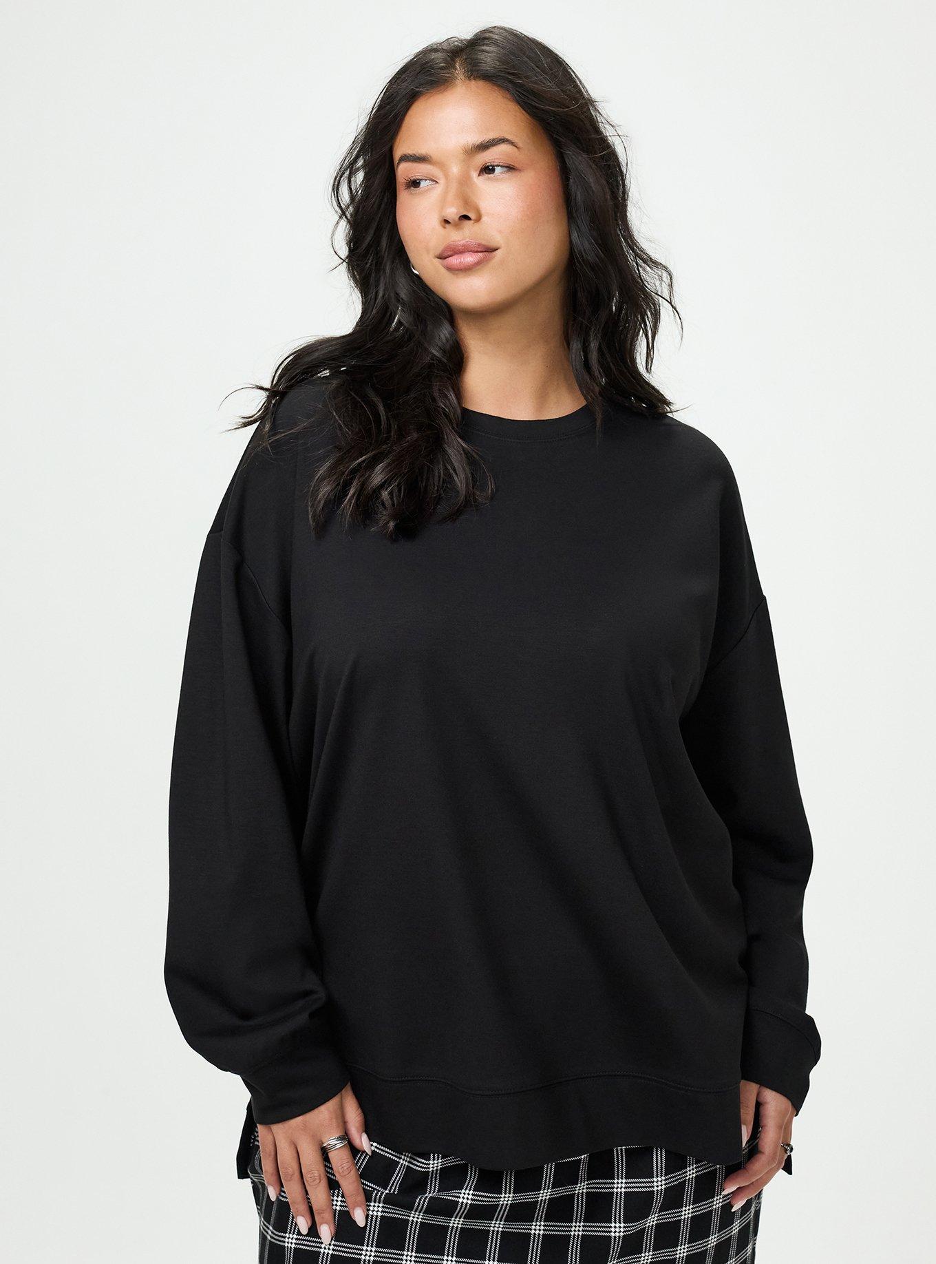Ponte Drop Shoulder Modern Sweatshirt, DEEP BLACK, hi-res