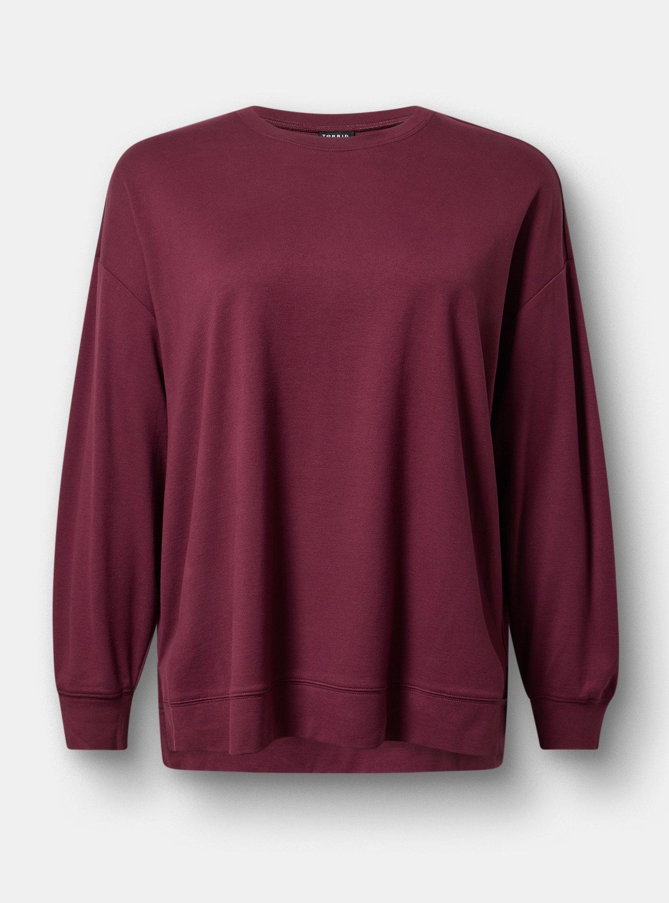 Super Soft Ponte Drop Shoulder Modern Sweatshirt, MAROON BANNER, flat