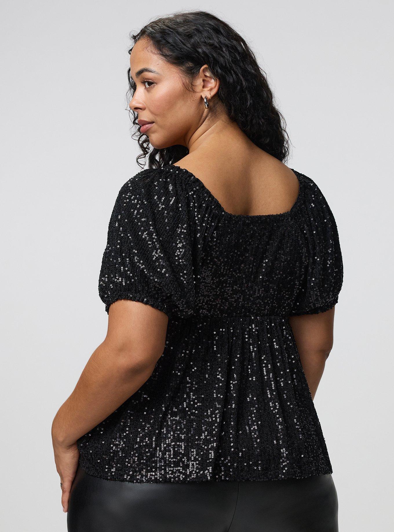 Sequin Sweetheart Babydoll Top, DEEP BLACK, alternate
