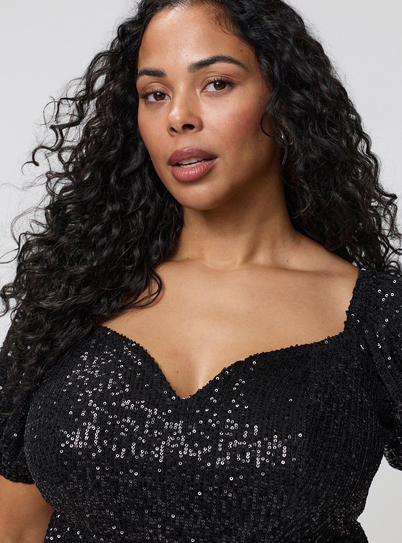 Sequin Sweetheart Babydoll Top, DEEP BLACK, alternate