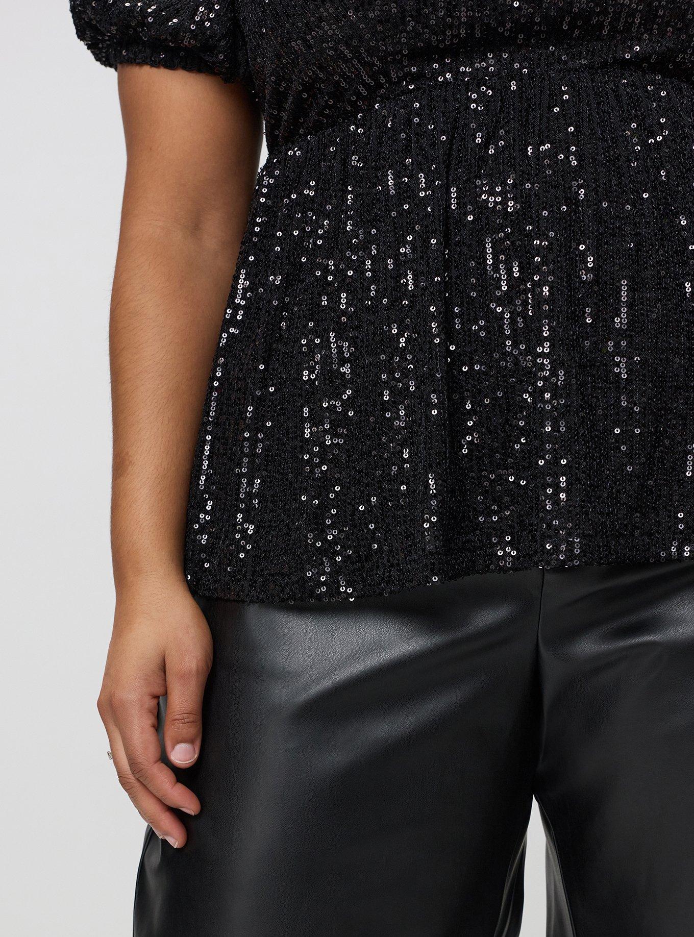 Sequin Sweetheart Babydoll Top, DEEP BLACK, alternate
