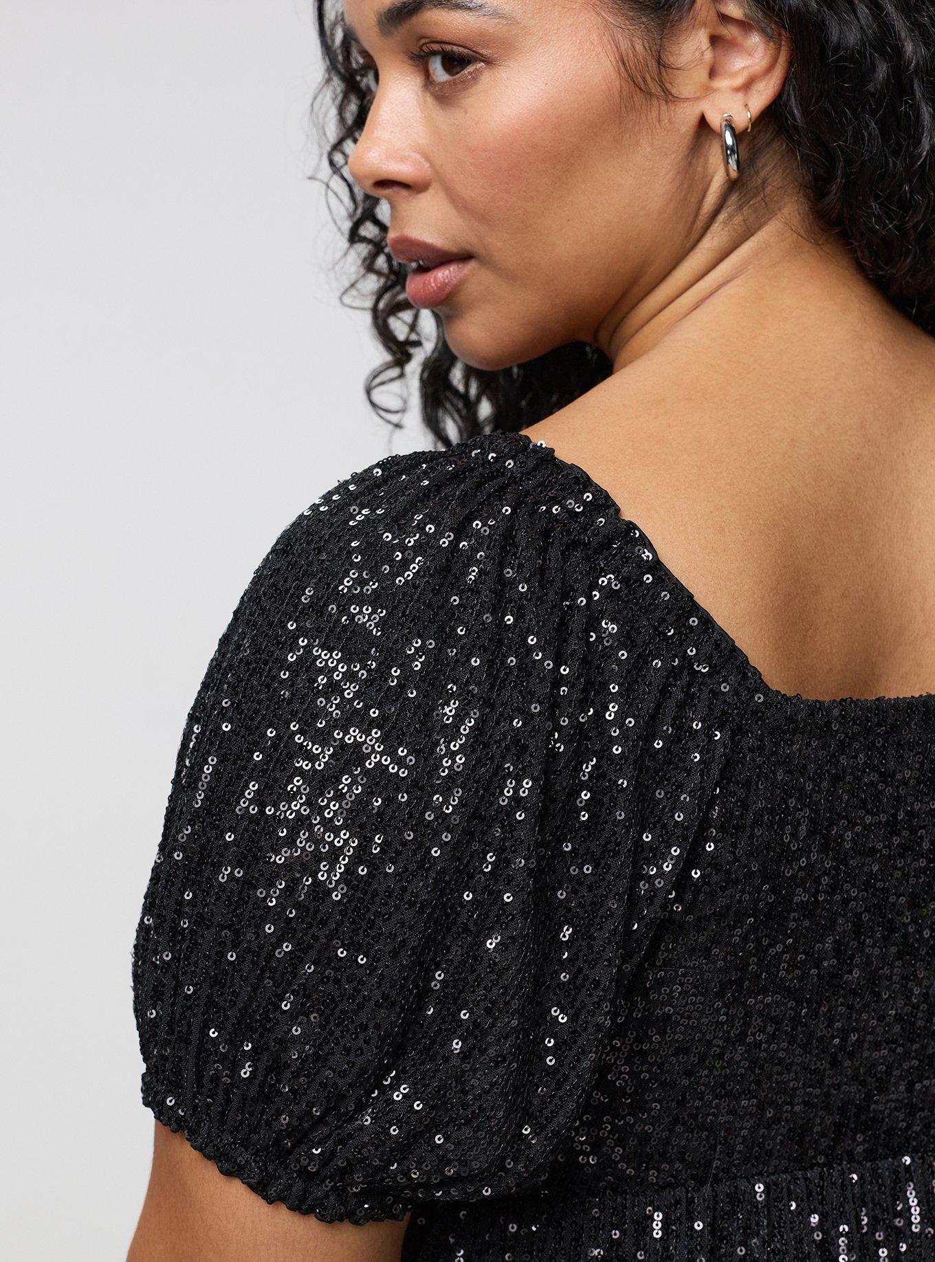 Sequin Sweetheart Babydoll Top, DEEP BLACK, alternate