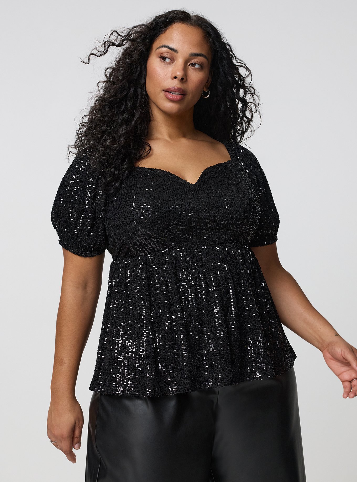 Plus Size - Sequin Sweetheart Babydoll Top - Torrid