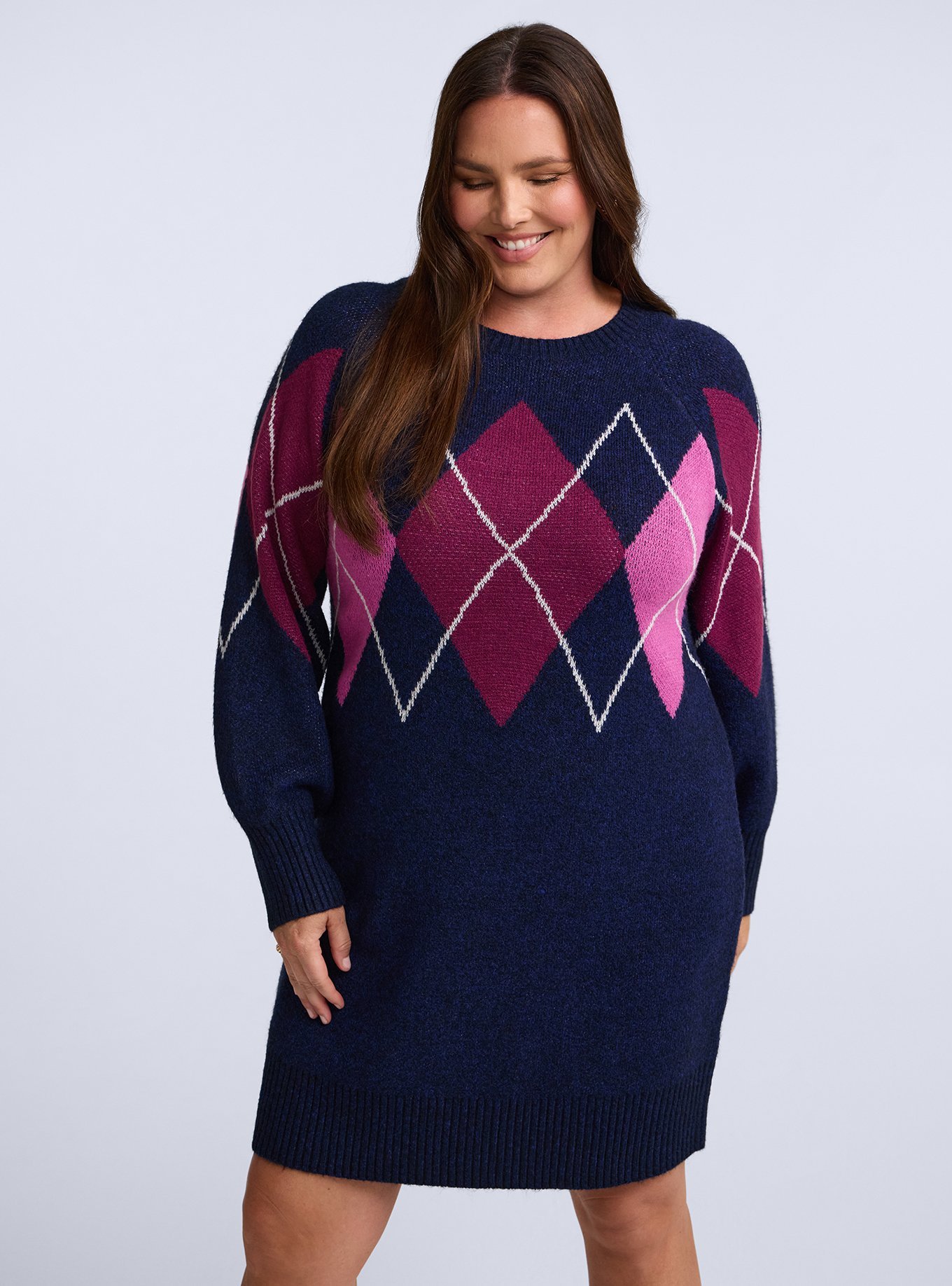 Belle Isle Sweater Mini Dress, ARGYLE CROSSING BLUE PINK, alternate